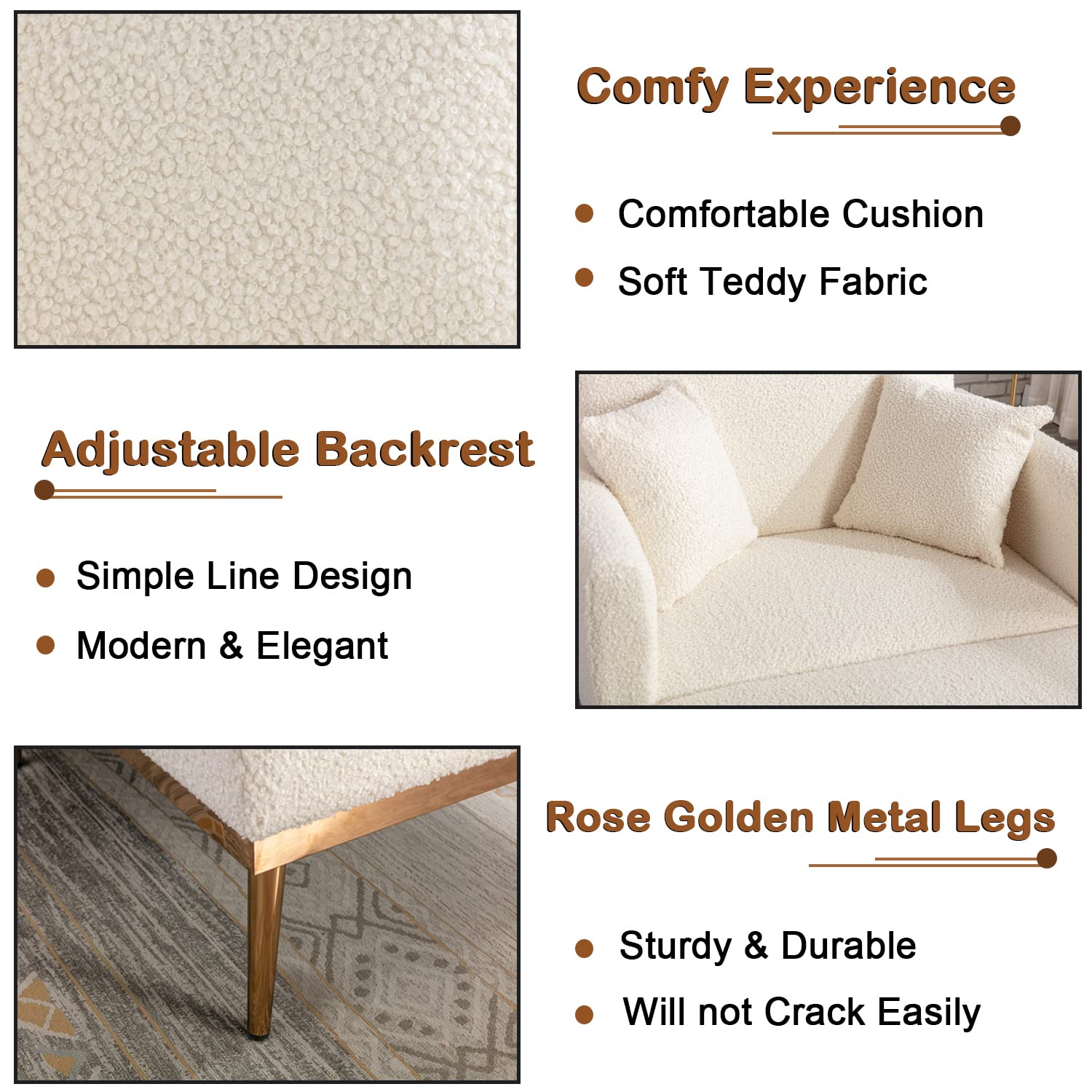 KINFFICT Convertible Chaise Lounge Chair - Modern Adjustable Lounger with 3 Positions, Indoor Sleeper Sofa Bed Includes 2 Pillows, 400 LBS Weight Capacity, Creamy White - Perfect for Living Room, Bedroom, Office & Small Space Relaxation