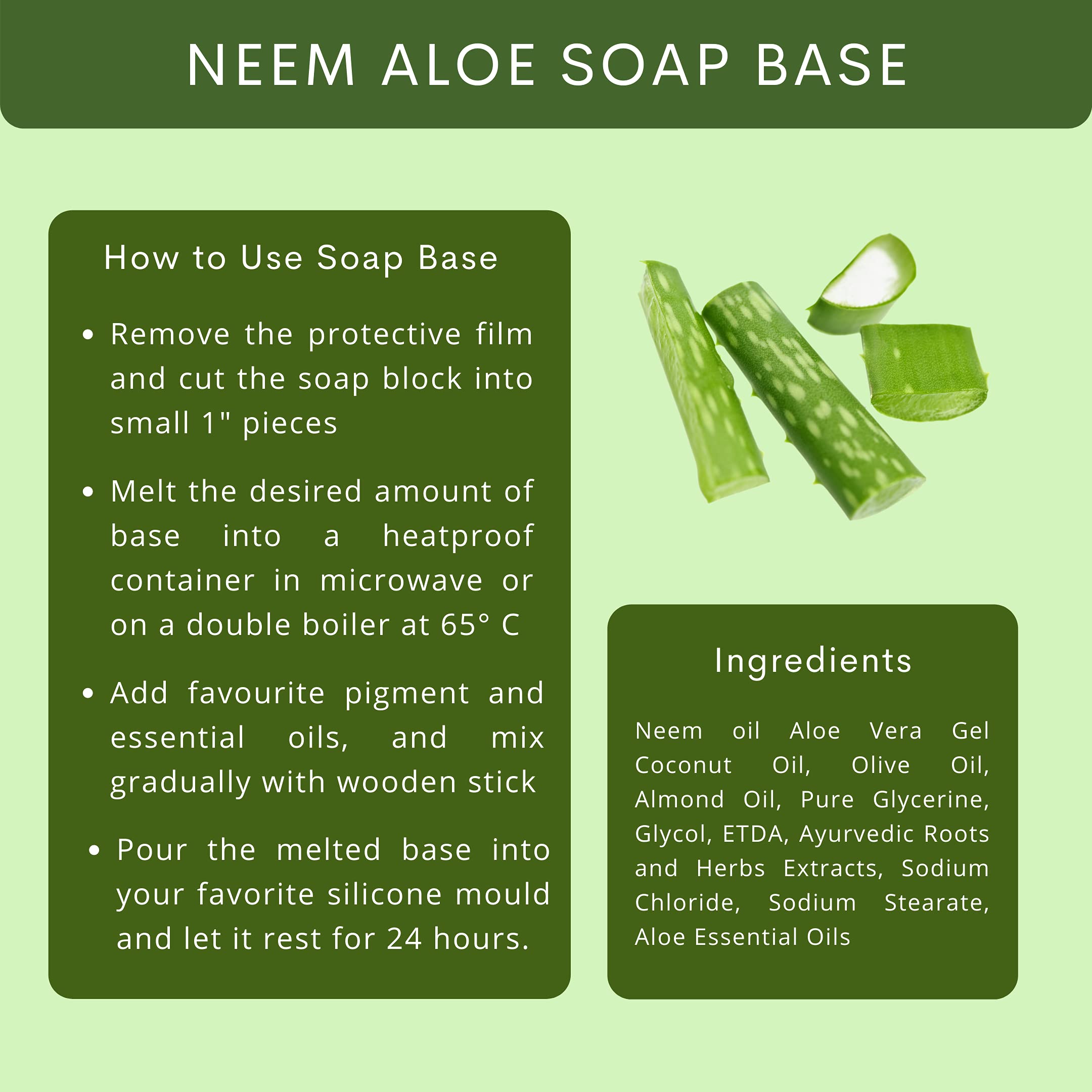 VEDANUM Neem Aloe Vera Melt and Pour Clear Soap Base - 500g Sulfate & Paraben Free for DIY Soap Making | Handmade Soap Crafting, Gifts & Skincare Routine