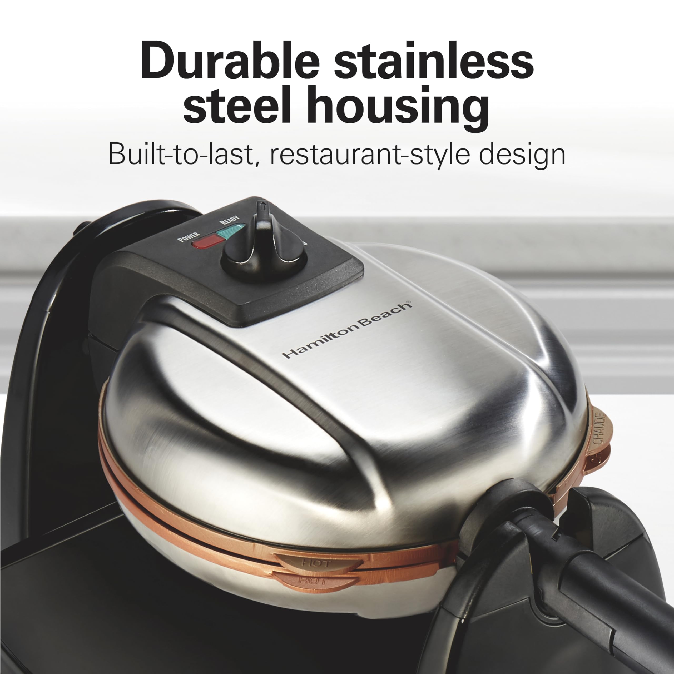 Hamilton Beach 26031 Belgian Waffle Maker - Removable Nonstick Plates, Single Flip, Ceramic Grids, Black - Perfect for Breakfast, Brunch & Family Gatherings