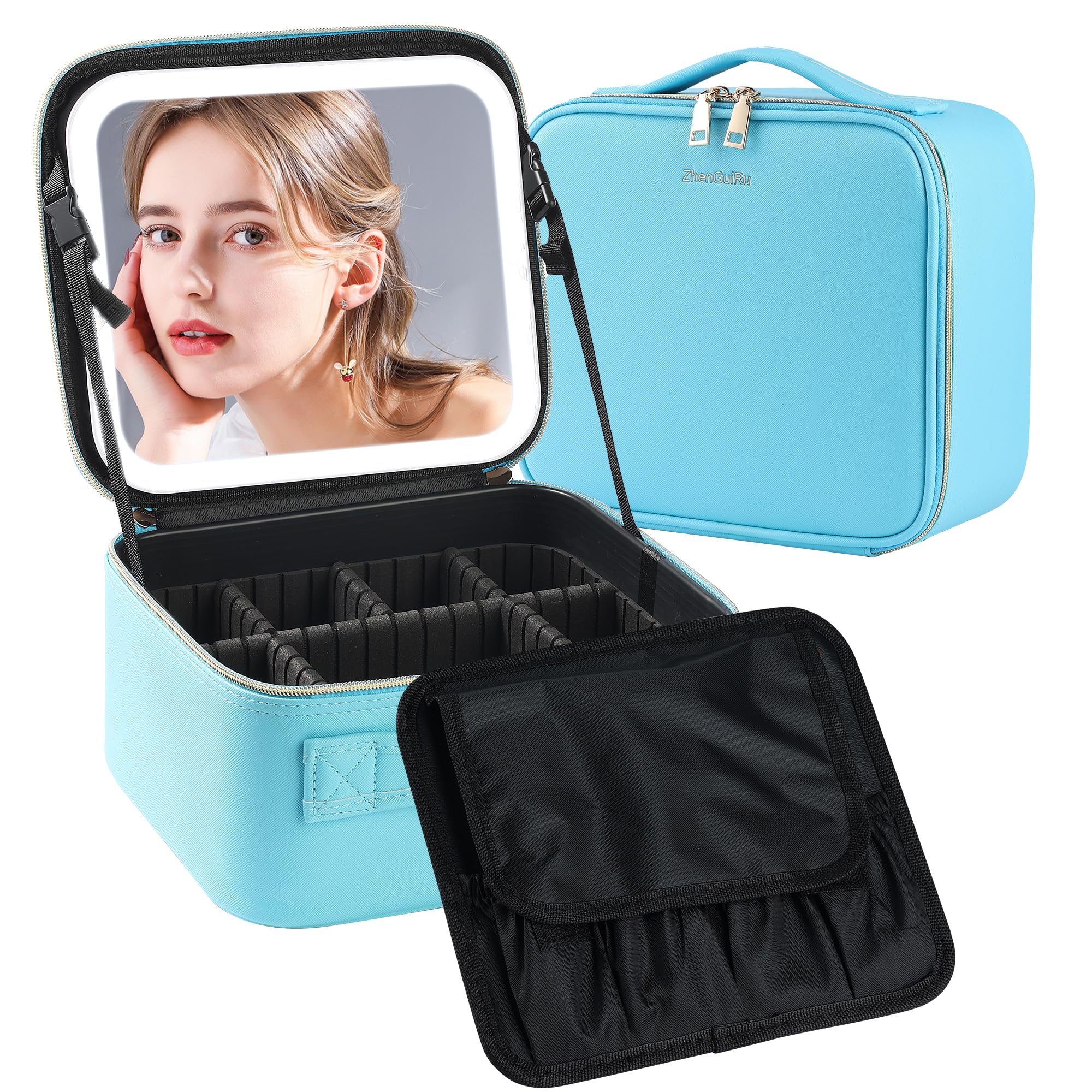 LED Makeup Travel Bag with Lighted Mirror - Portable Cosmetic Organizer for Brushes & Makeup Storage - Perfect Gift for Women - Ideal for Travel, Home & Professional Use