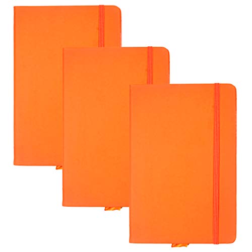 Fesjoy 3-Pack A6 Leatherette Notebook with Elastic Band - Lined Writing Journal for School, Office & Travel - Orange (Perfect for Note Taking, Diary, Planner & Gift Giving)
