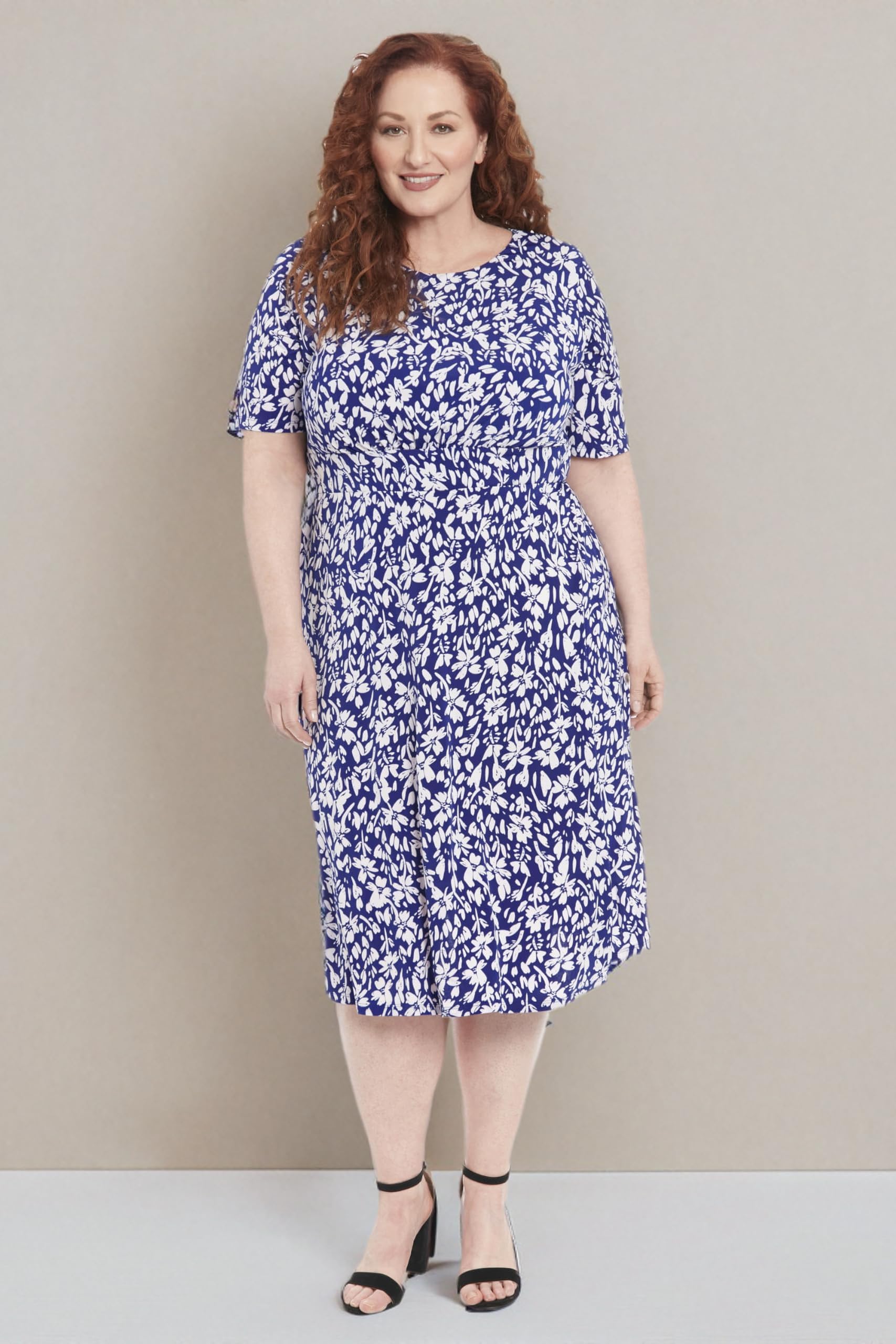 London Times Women's Elbow Sleeve A-Line Midi Dress for Garden Party, Wedding Guest & Special Occasions - Elegant Floral Summer Dress for Bridal Shower, Tea Party & Cocktail Events