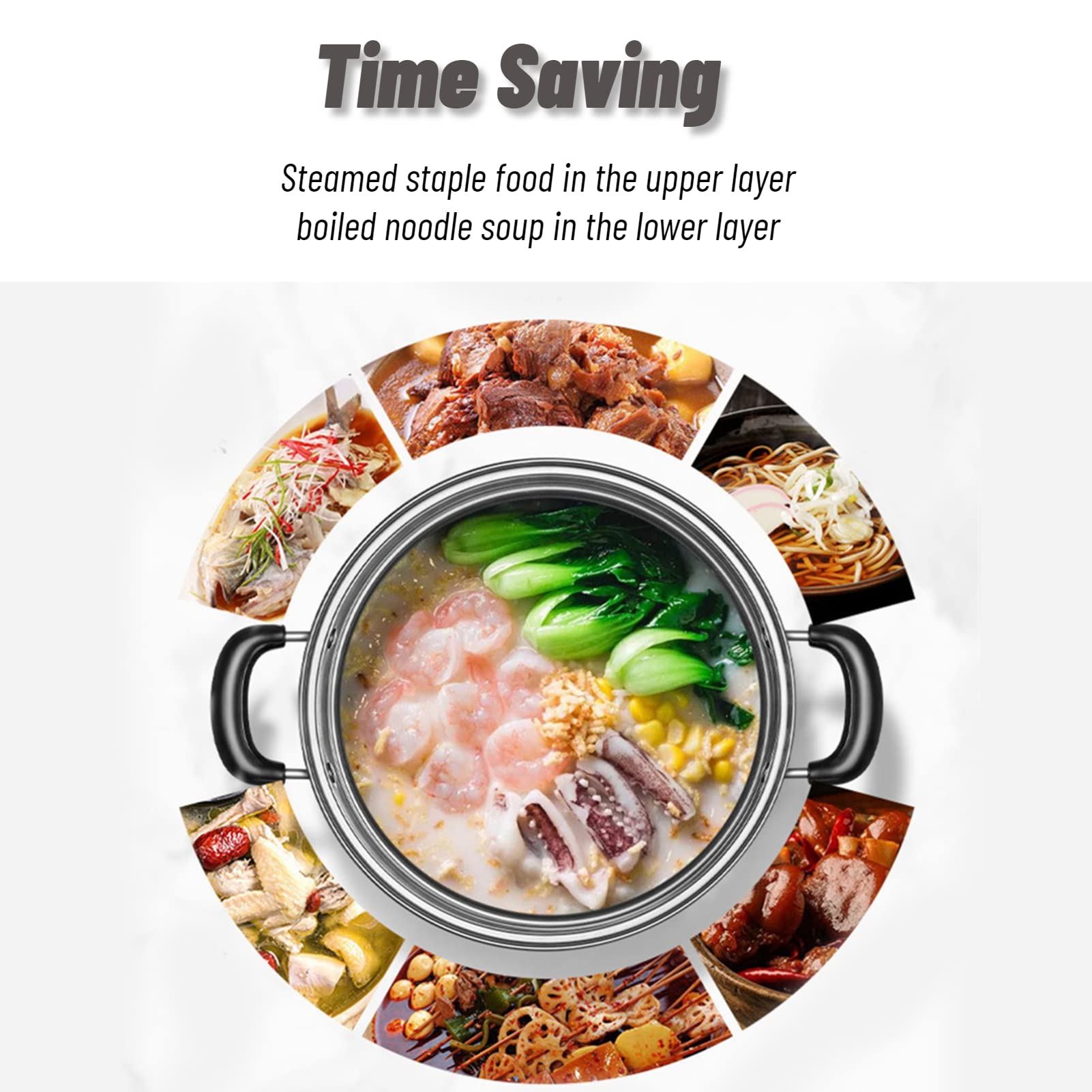 2-Layer Stainless Steel Steamer Pot Cooker with Tempered Glass Lid - Double Boiler for Cooking, Steaming & Melting - Compatible with Gas, Induction, Oven & Grill Stove - Perfect for Home Kitchen, Restaurant & Outdoor Cooking