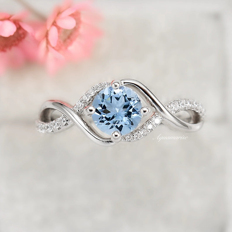 Entwined Aquamarine Ring - Sterling Silver Jewelry for Women, Elegant Birthstone Gift for March, Perfect for Engagement, Anniversary & Special Occasions