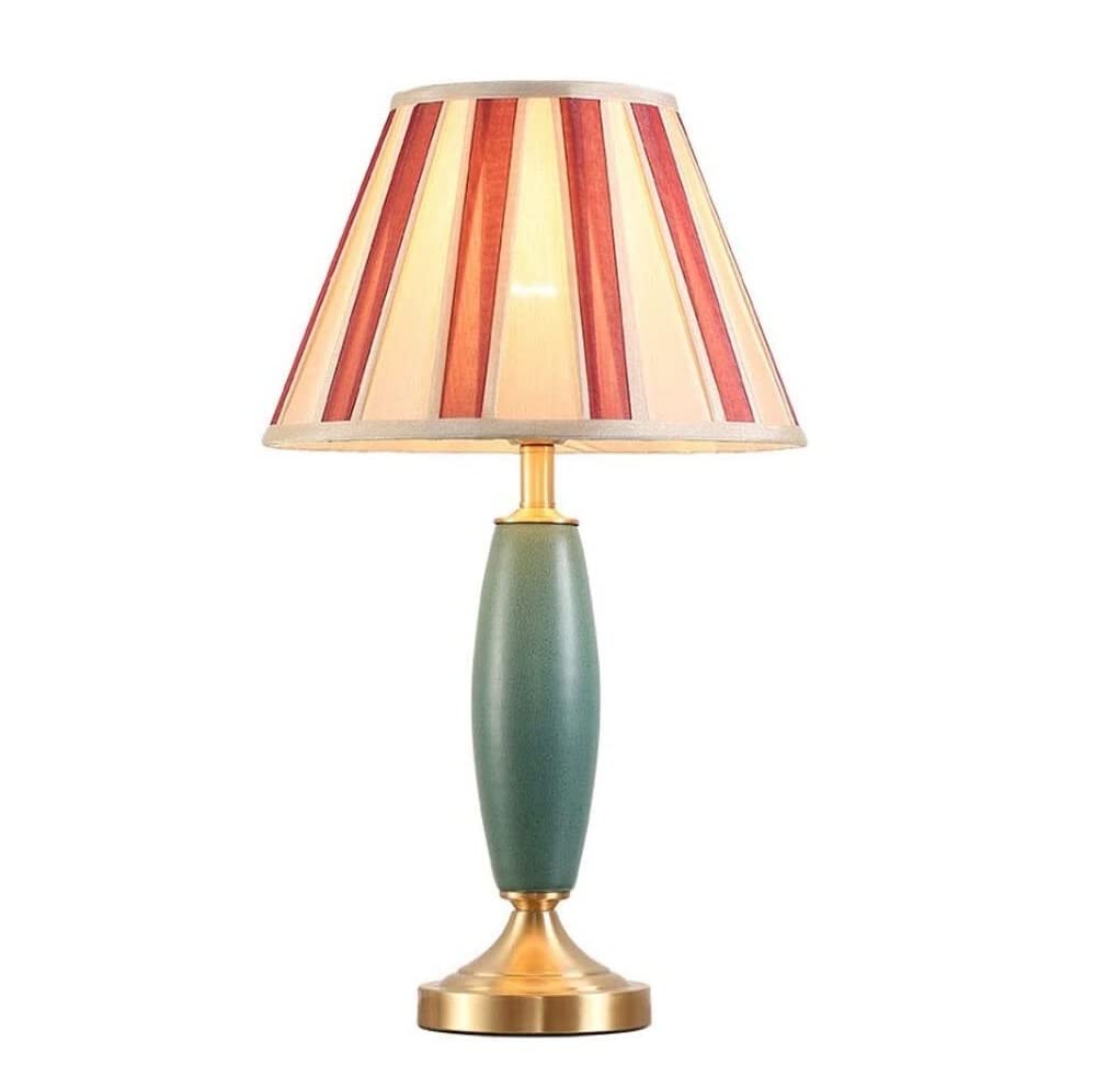 JGATW Dimmable Table Lamp with Pleated Fabric Shade - Ceramic Base & Copper Accent for Bedroom Nightstand, Living Room Decor | Perfect for Reading & Ambient Lighting (Dimmable Switch)