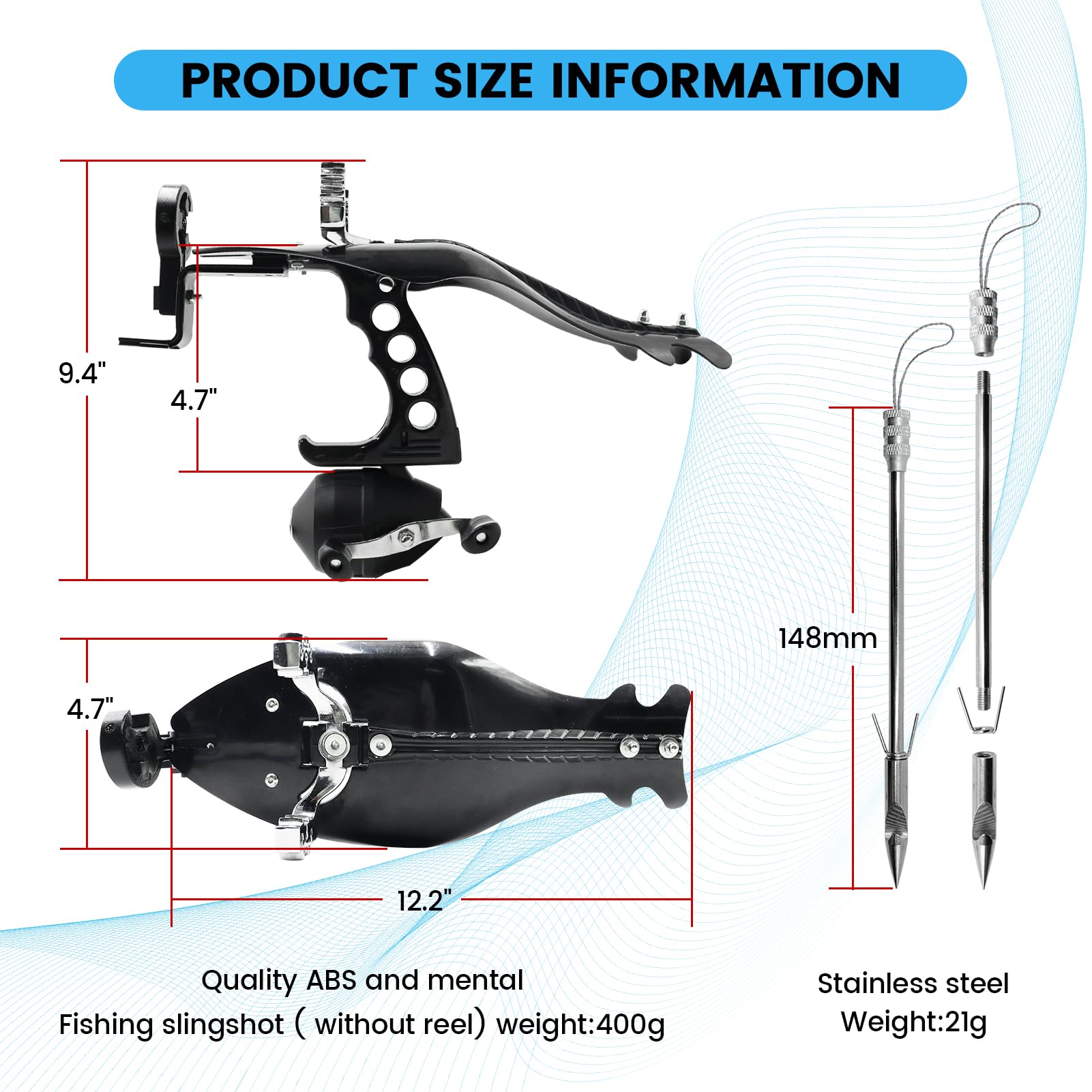 Professional Fishing Slingshot Kit with Reel - High-Power Catapult Sling Shot with Arrows, Brush Flashlight Bracket & 4 Rubber Bands - Includes 5 Fishing Broadheads - Perfect for Outdoor Hunting, Camping & Survival Gear