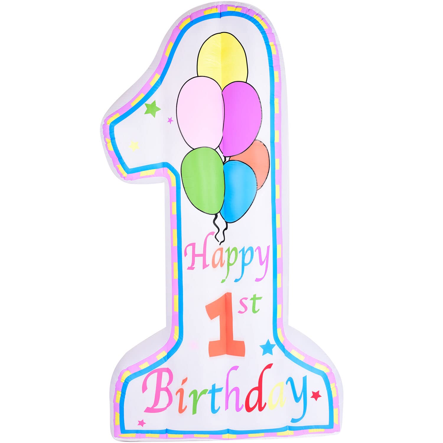 Fraser Hill Farm 8-Ft First Birthday Inflatable with LED Lights & Storage Bag - Baby's 1st Birthday Party Decorations for Outdoor & Indoor Celebrations - Perfect for Milestone Birthdays, Backyard Parties, and Festive Events