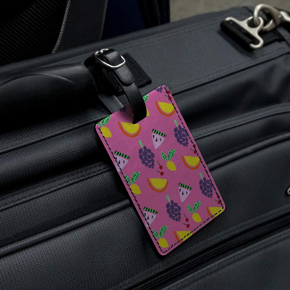 Fruit Party Rectangle Leather Luggage Tag - Cherry Grape Lemon Design ID Card Holder for Travel Bags & Suitcases | Perfect for Vacation, Business Trips & Gift Giving