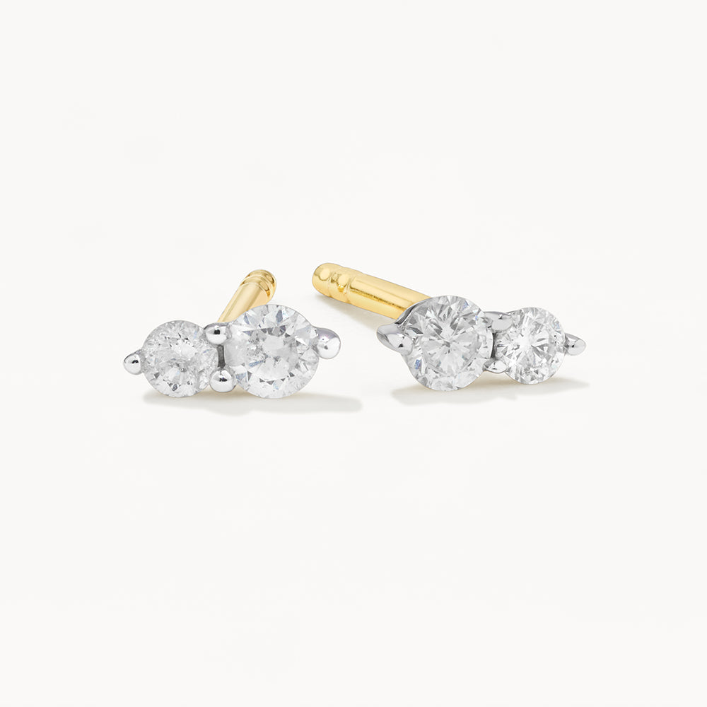 10k Gold Diamond Twin Cluster Stud Earrings for Women - Elegant & Sparkling Jewelry for Parties, Weddings & Special Occasions