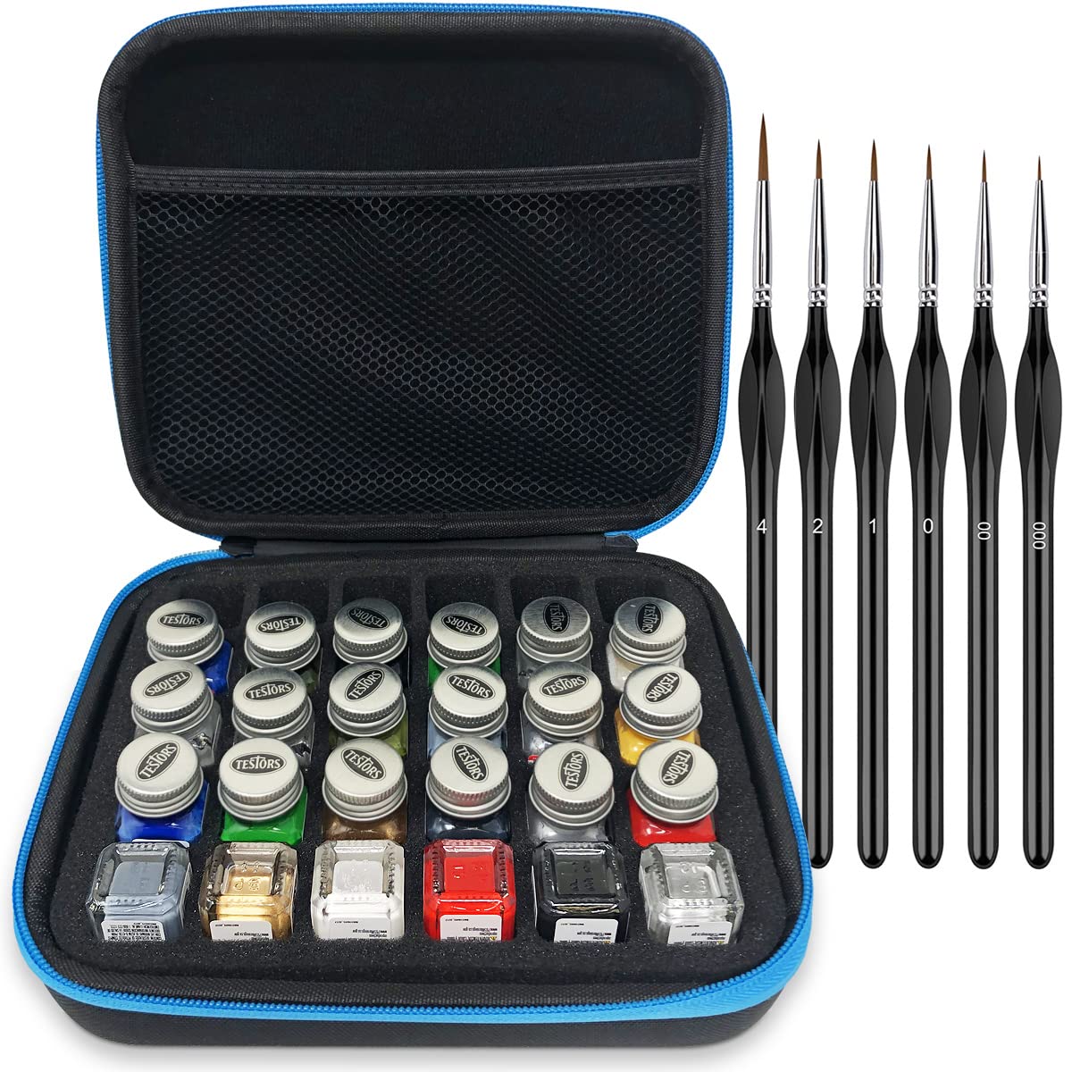 Pixiss Model Paint Storage Case for Testors Paints - Holds 30 Bottles with 6 Fine Detail Miniature Paint Brushes | Watercolor & Acrylic Paint Organizer (Paint Not Included) | Perfect for Model Building, Miniature Painting & Art Projects
