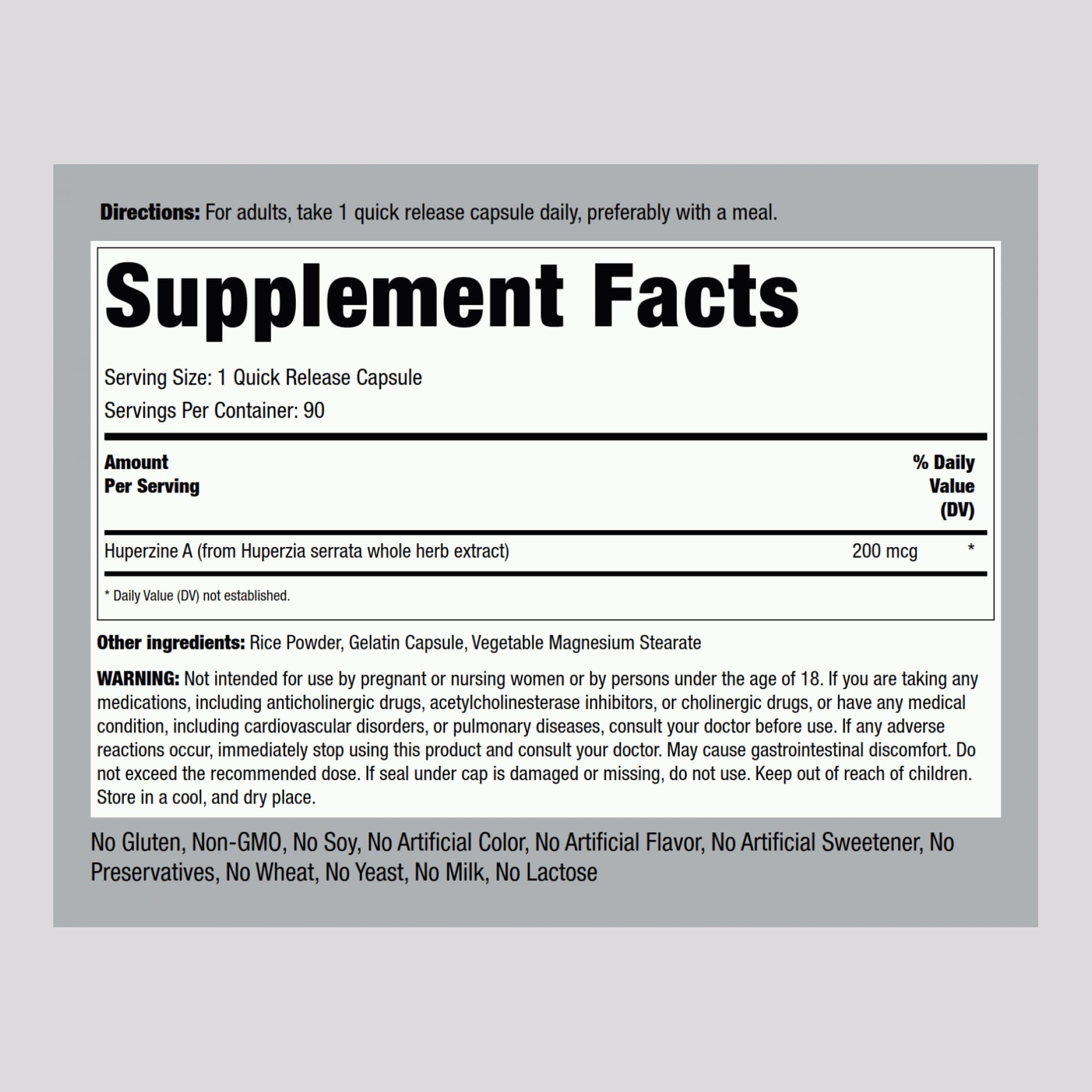 Piping Rock Huperzine A 200mcg Supplement - 90 Capsules | Non-GMO, Gluten Free Brain Support | Memory & Focus Booster for Adults | Perfect for Study, Work & Mental Clarity