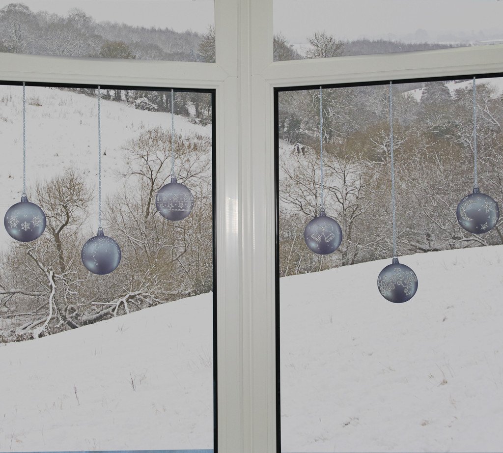 12 Pack Silver Glitter Window Clings with Strings - Holiday Decorative Stickers for Windows, Glass Doors & Mirrors (Perfect for Christmas, Halloween & Party Decorations)