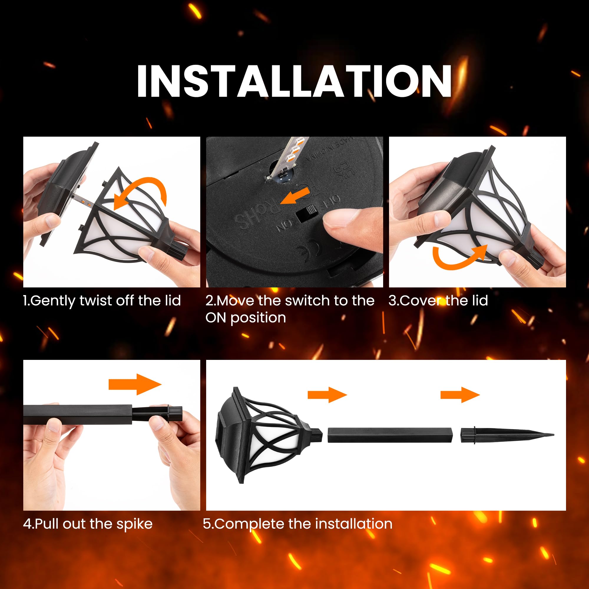8 Pack Solar Torch Lights Outdoor Waterproof - Flickering Flame LED Solar Lights for Garden, Yard, Patio, Pathway - Perfect for Porch Decor, Camping, Balcony & Landscape Lighting at Night