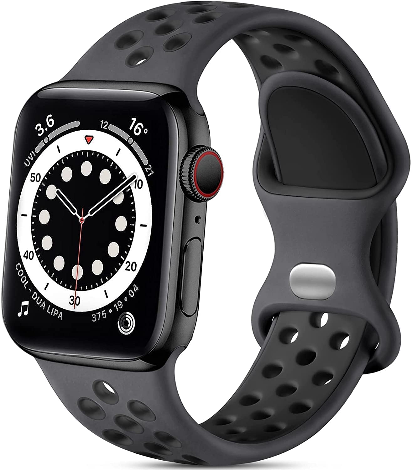 Lerobo Sport Bands for Apple Watch 45mm 44mm 42mm 46mm 49mm - Soft Silicone Breathable Strap Compatible with iWatch Ultra 2/SE/Series 10-1 - Unisex Design in Anthracite Black - Perfect for Running, Gym & Daily Wear