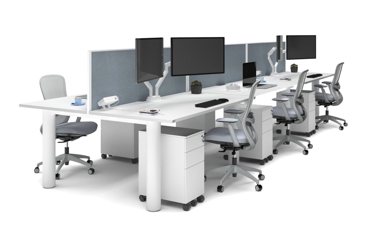 Quadro Cylinder Leg 6-Person Office Workstation Desk - 1800L x 800W with Cable Management - Modern Office Furniture for Collaborative Workspaces & Team Meetings