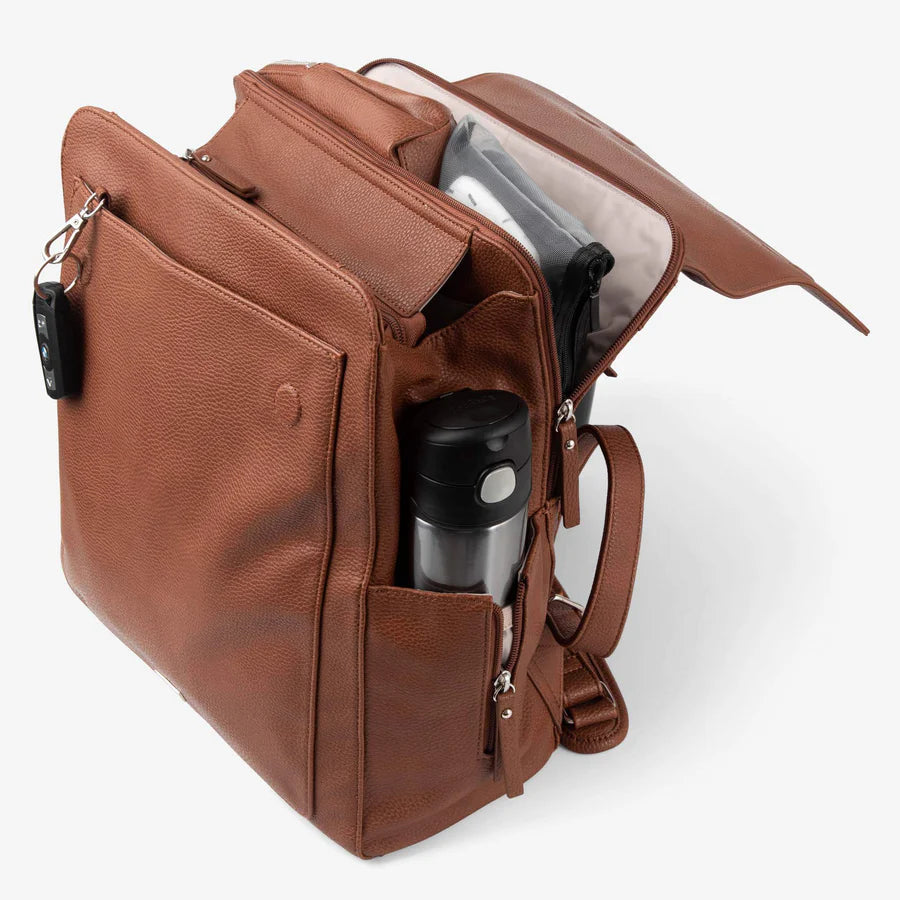 Vanchi Vegan Leather Emmy Backpack Diaper Bag in Pebbled Tan - Stylish & Spacious Baby Bag for Moms, Perfect for Travel, Shopping & Daily Use