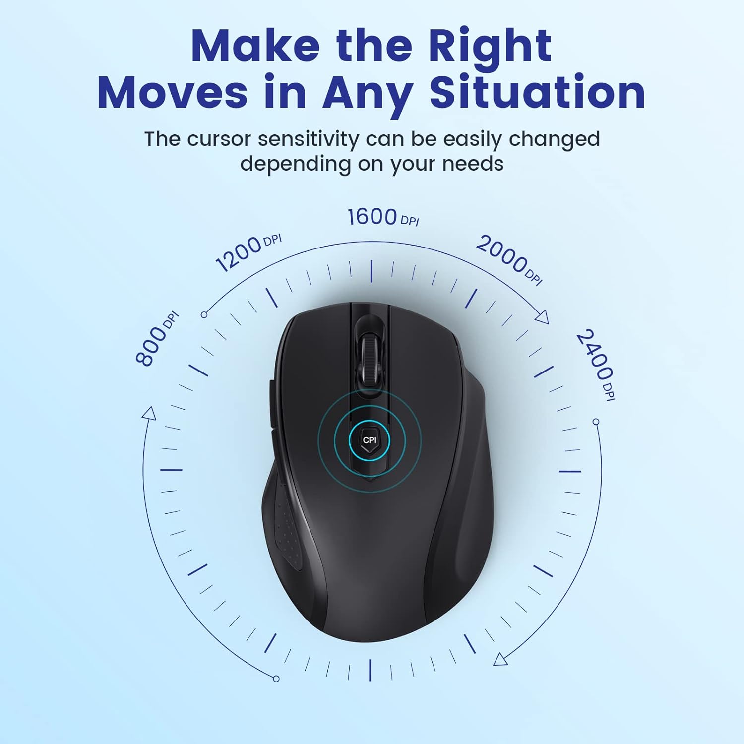 LODVIE 2400 DPI Wireless Mouse for Laptop - 6 Button Ergonomic 2.4G USB Cordless Mouse with 18 Months Battery Life - Compatible with PC, Mac, Chromebook & MacBook (Black) - Perfect for Office, Gaming & Home Use