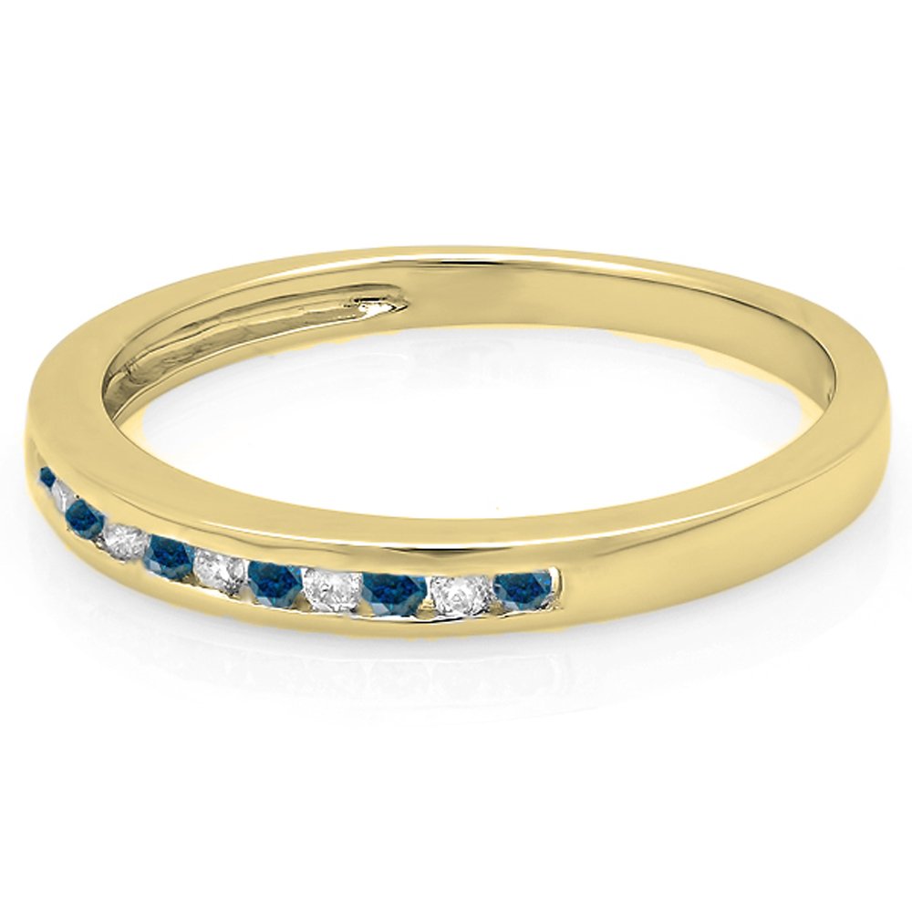 0.15 Cttw 10K Solid Gold Round Blue & White Diamond Women's Anniversary Wedding Band Stackable Ring - Perfect for Bridal Jewelry, Engagement Gift & Special Occasions
