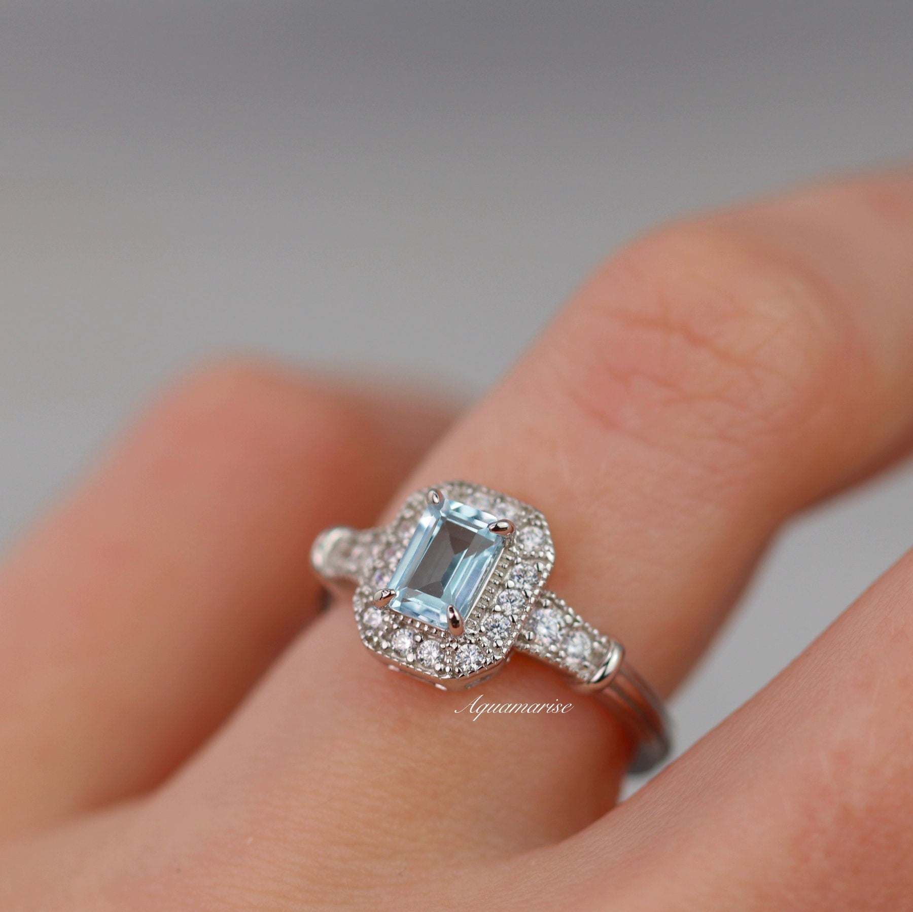 Cynthia Aquamarine Ring for Women - Sterling Silver 925 Elegant Birthstone Jewelry - Perfect for Birthday, Anniversary & Everyday Wear