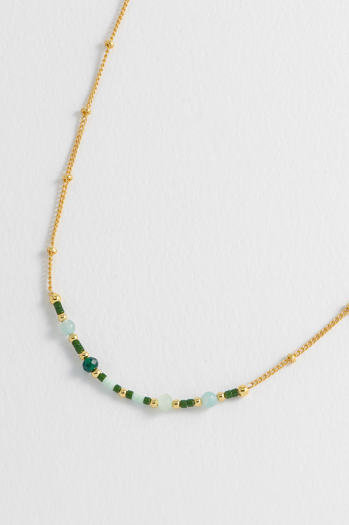 Mini Green Beaded Chain Necklace for Women - Dainty Bohemian Jewelry for Everyday Wear & Layering | Perfect for Casual Outfits, Office Wear & Special Occasions