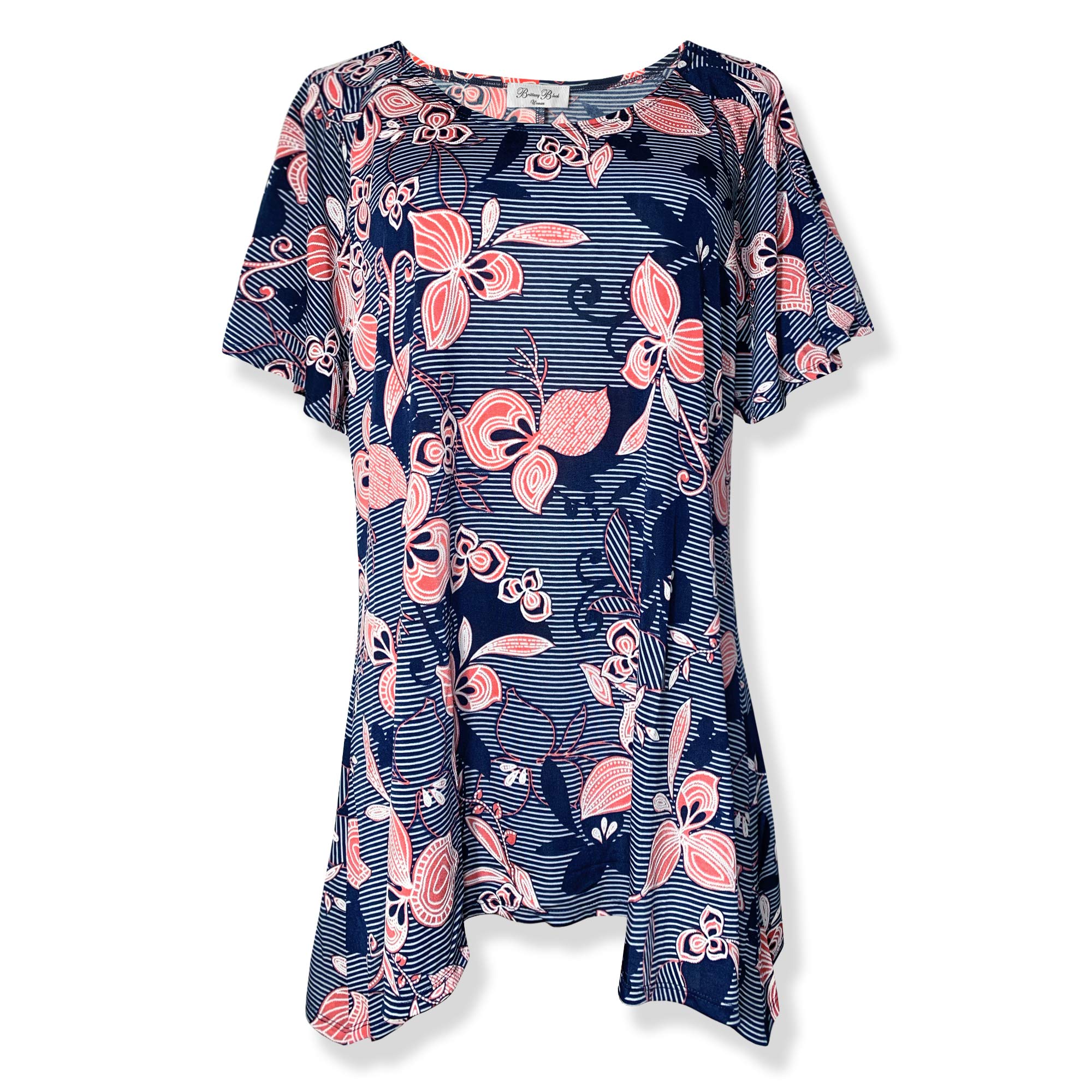 Black Flutter Sleeve Floral Tunic Top for Women - Summer Outfits