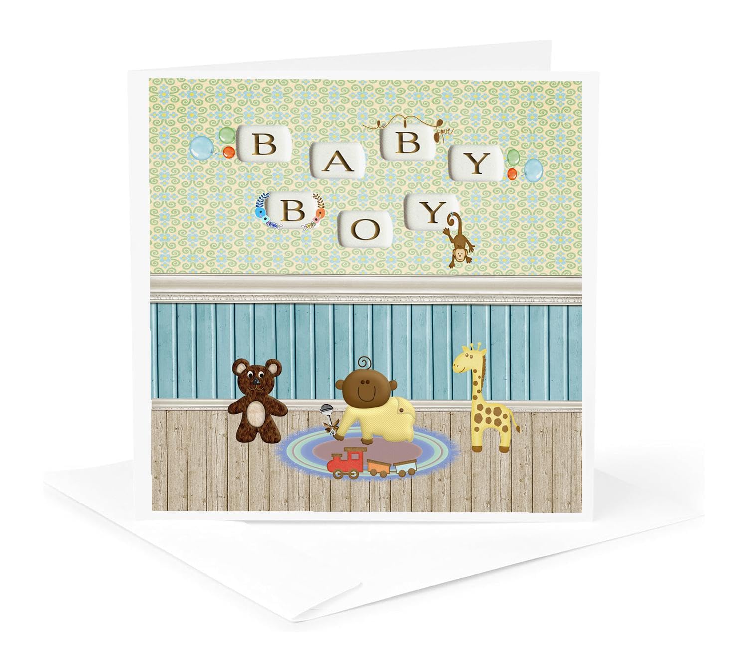 12 Pack Black Baby Boy Greeting Cards - Bear, Monkey, Train & Giraffe Nursery Decor - Perfect for Baby Showers, Birth Announcements & Newborn Gifts