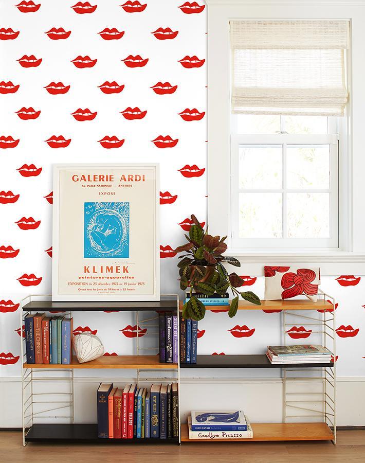 Clare V. Red Lips Wallpaper - Peel & Stick Removable Wallpaper for Bedroom, Living Room, and Home Decor