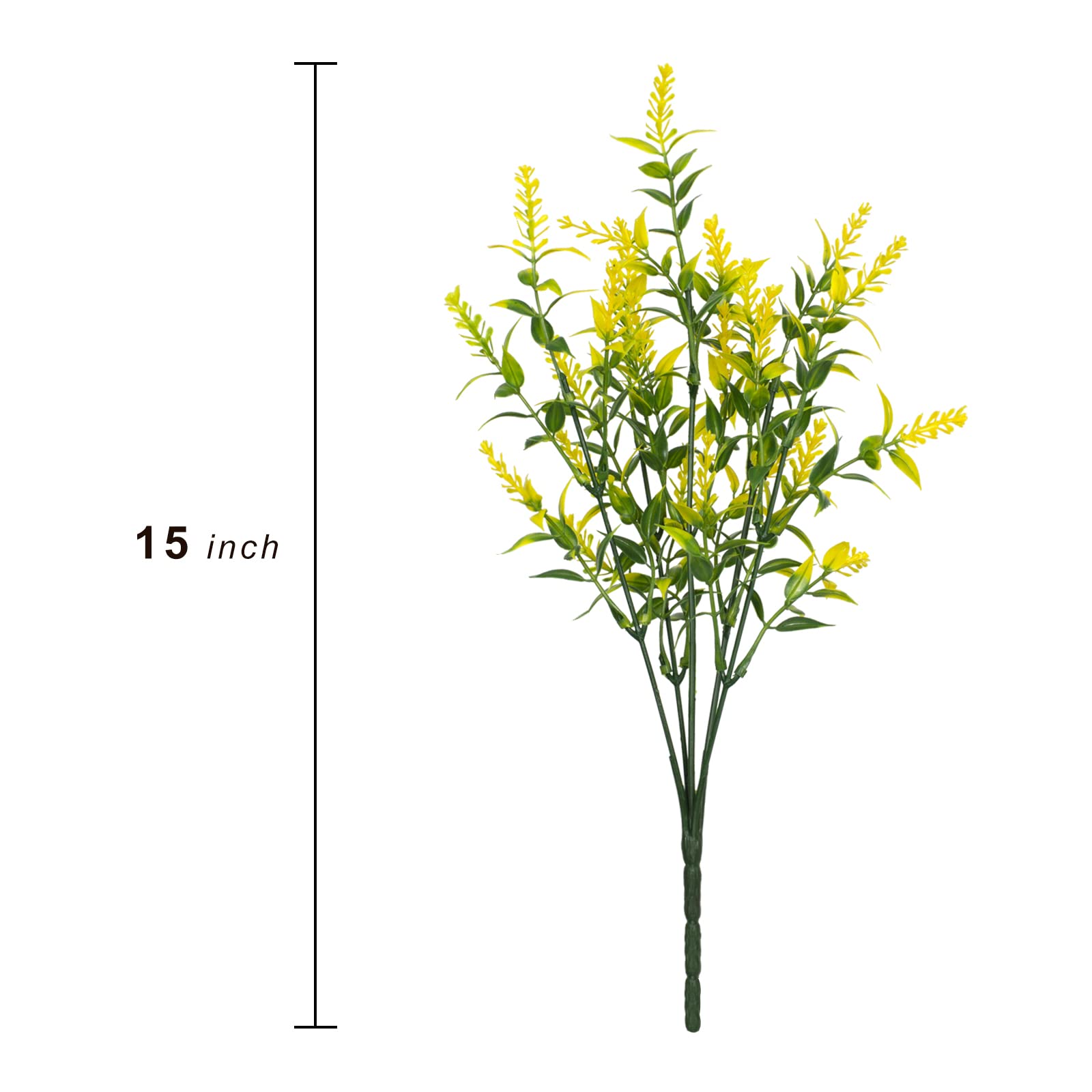 15 Bundles Artificial Lavender Flowers - UV Resistant Faux Plastic Plants for Outdoor Garden, Porch & Window Box Decor - No Fade Yellow Fake Flowers - Perfect for Home Decoration, Wedding Centerpieces & DIY Crafts