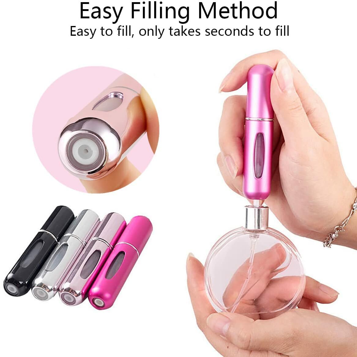 Tringdown Refillable Travel Perfume Bottles - Portable Empty Perfume Spray for Women & Men, Leak-Proof Mini Perfume Atomizer (6 Colors) - Perfect for Gym, Travel & On-the-Go Fragrance Touch Ups