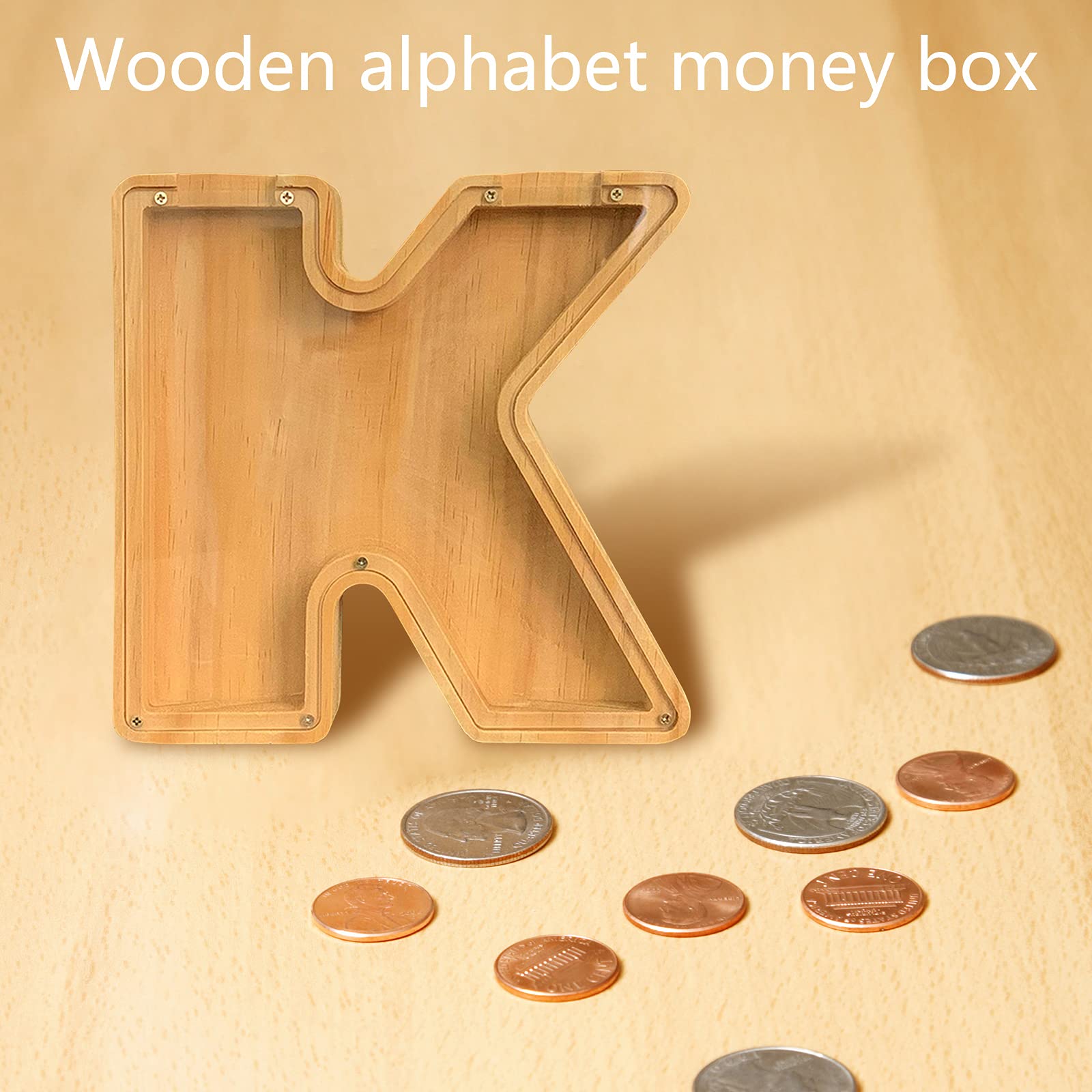 Creative Wooden Coin Bank & Tip Jar - 26 English Alphabet Money Saving Box, Non-Toxic DIY Piggy Bank for Coins | Personalized Gift for Kids, Home Office Savings, Wedding Money Box