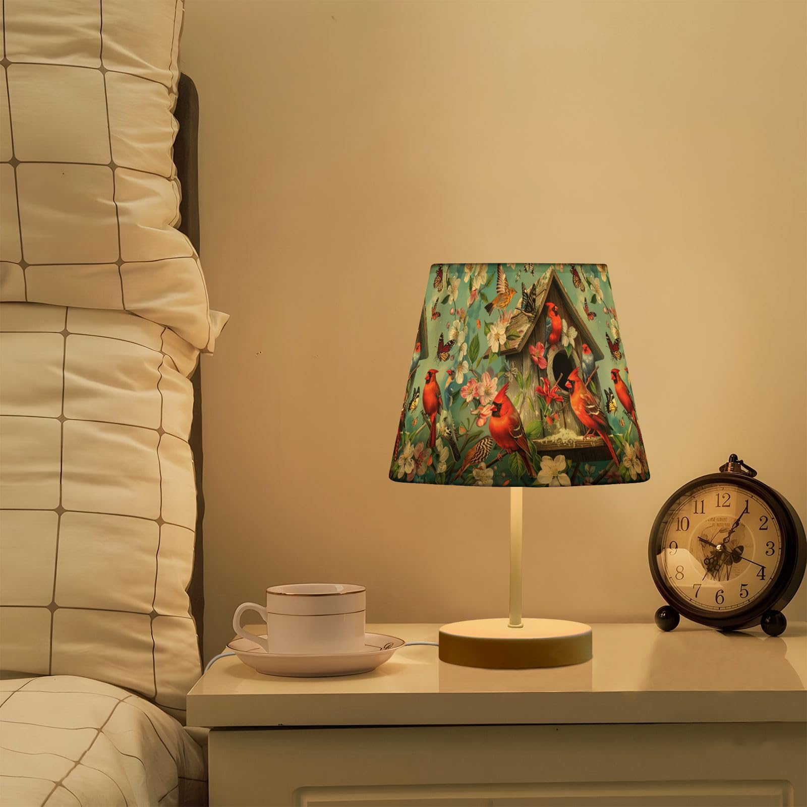 CHIFIGNO Modern Nightstand Lamp with USB Port - 3-Way Dimmable Bedside Table Light, Spring Garden Birds Design for Bedroom Decor - Perfect for Reading, Relaxing & Enhancing Ambience