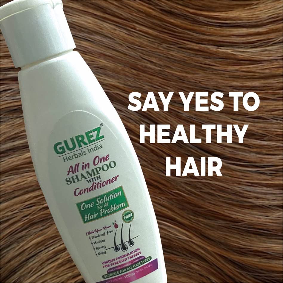 Gurez All-in-One Shampoo & Conditioner 100ml - For All Hair Types | Anti-Dandruff, Hair Repair, Shine & Strength | Men & Women | Damaged Hair Treatment | Perfect for Daily Use, Travel & Gym