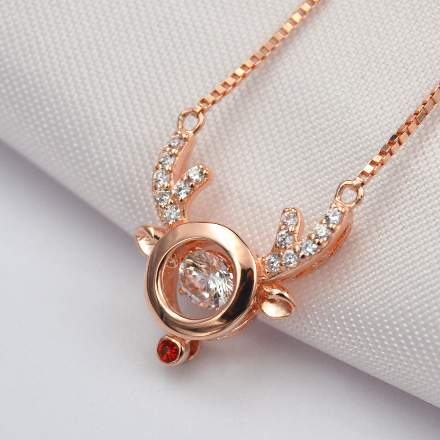 MABELLA Rose Gold Reindeer Pendant Necklace - Elegant Dancing Stone Jewelry for Women, Perfect Valentine's Day Gift for Her | Birthday, Anniversary, Christmas & Special Occasions