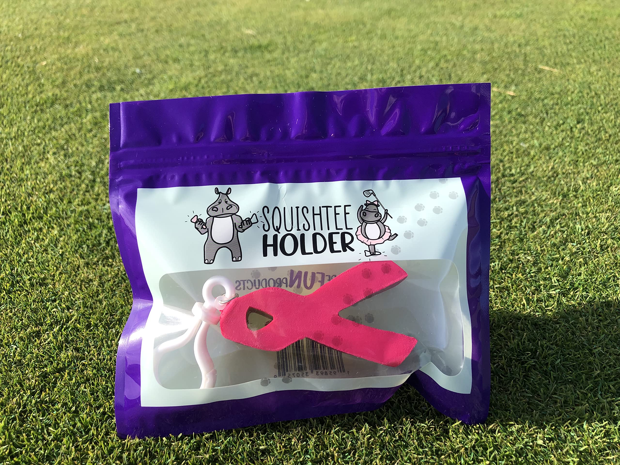 Pink Breast Cancer Awareness Ribbon Golf Tee Holder & Keychain - Squishtee Accessory for Golf Bags - Easy Access to Traditional Tees & Squishtees - Perfect for Golfers & Charity Supporters
