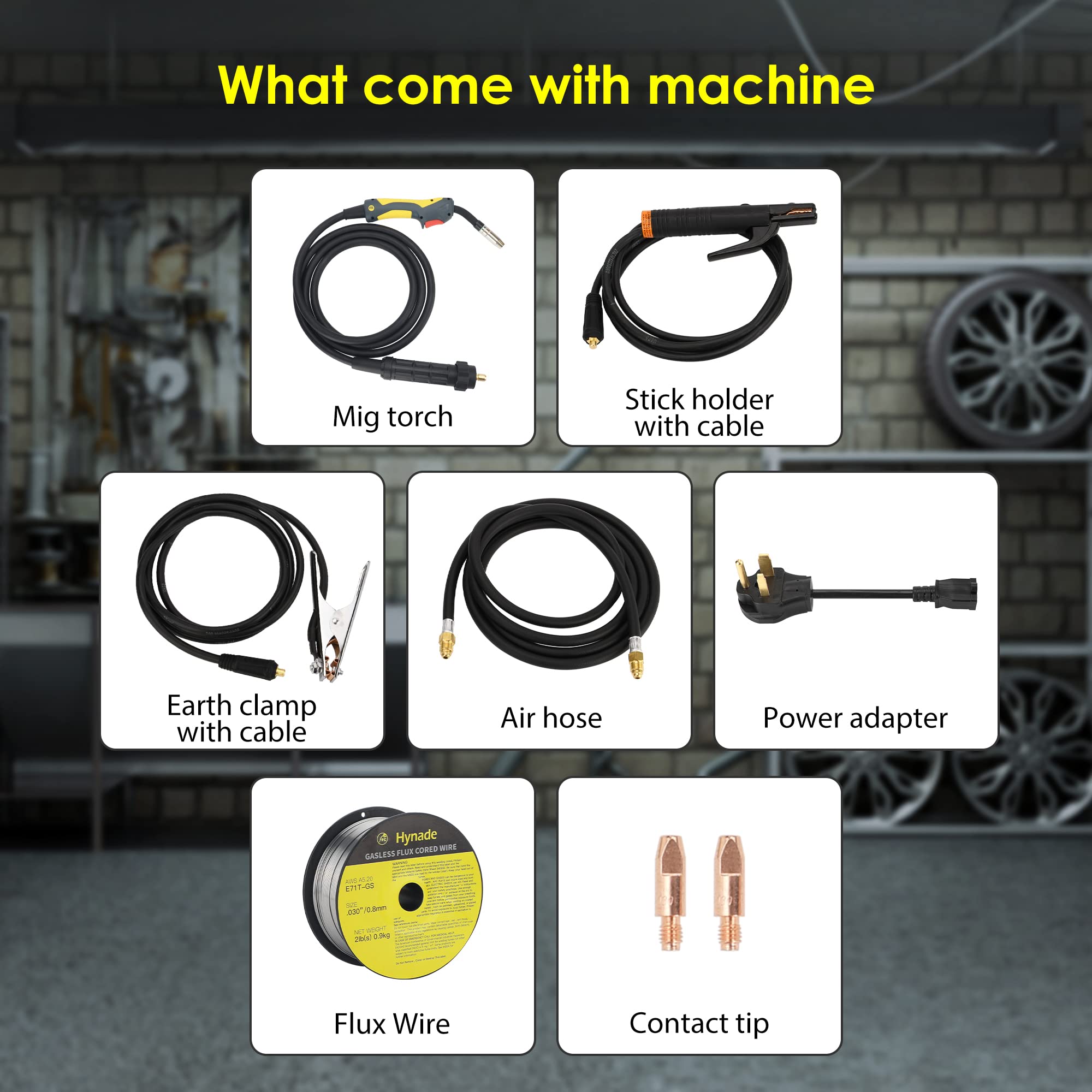 Hynade MTG225D 3-in-1 Multiprocess Welder - MIG/Lift TIG/Stick Welding Machine with 1/5kg MIG Wire, Dual Voltage 110V/220V, Gas/Gasless - Perfect for Home DIY, Auto Repair & Metal Fabrication Projects