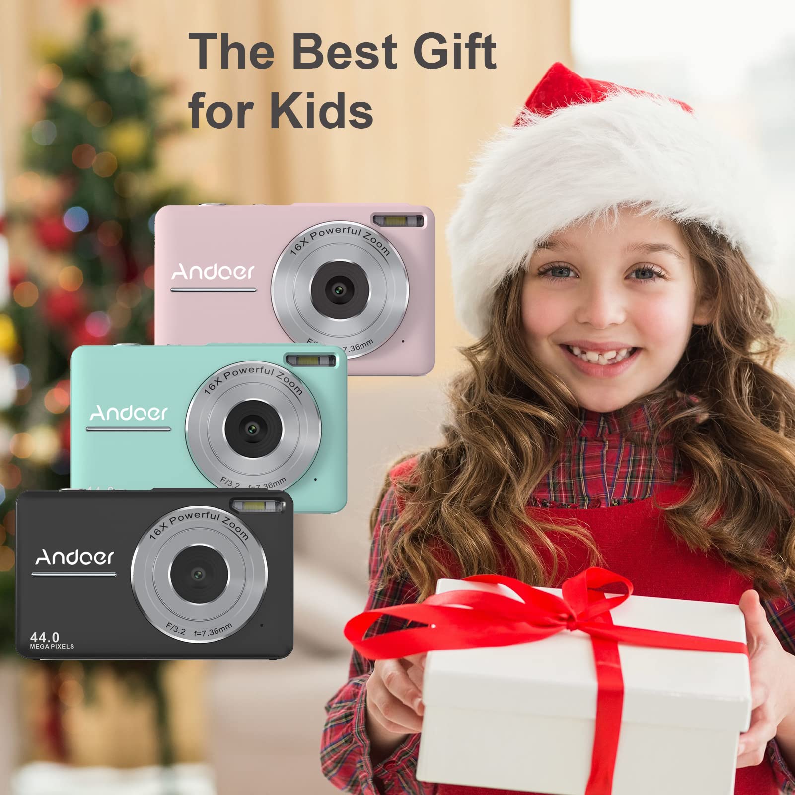 Andoer Pink Digital Camera for Kids with 32GB Card & 1080P HD - Perfect for Holidays & Travel