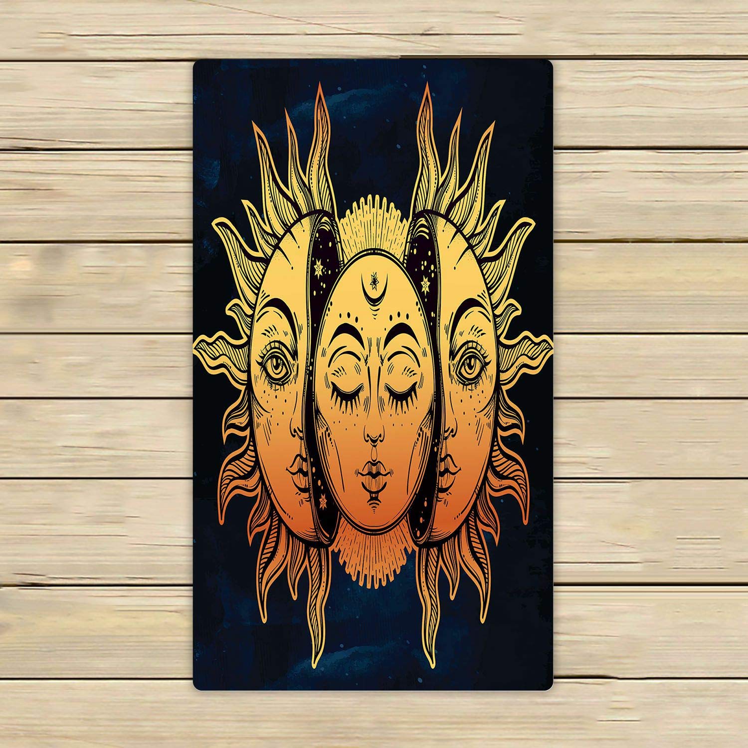 ABPHQTO Moon and Sun Face Design Beach Towel - 16x28 Inch Soft Absorbent Quick-Dry Bath & Pool Towel for Travel, Spa, Gym, and Outdoor Activities