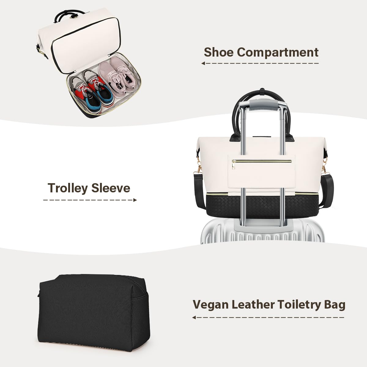 Women's Leather Weekender Bag - Travel Duffel with Shoe Compartment for Weekend Getaways