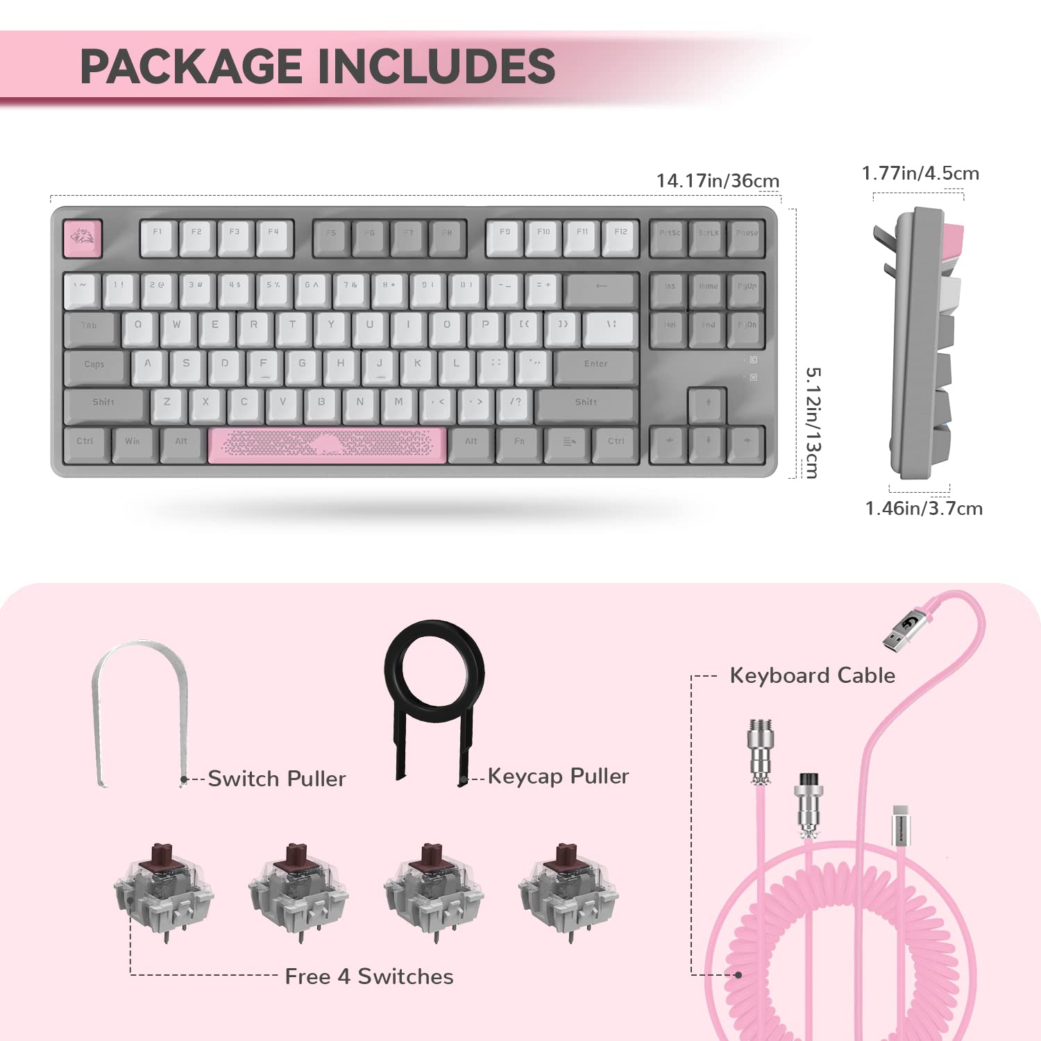 AJAZZ AK873 75% Wired Mechanical Gaming Keyboard - Hot Swappable Brown Switches, RGB Backlit, 87-Key Compact Design with PBT Keycaps & USB-C Cable for PC/Mac (Dark Grey) - Perfect for Esports, Office Work & Typing Enthusiasts