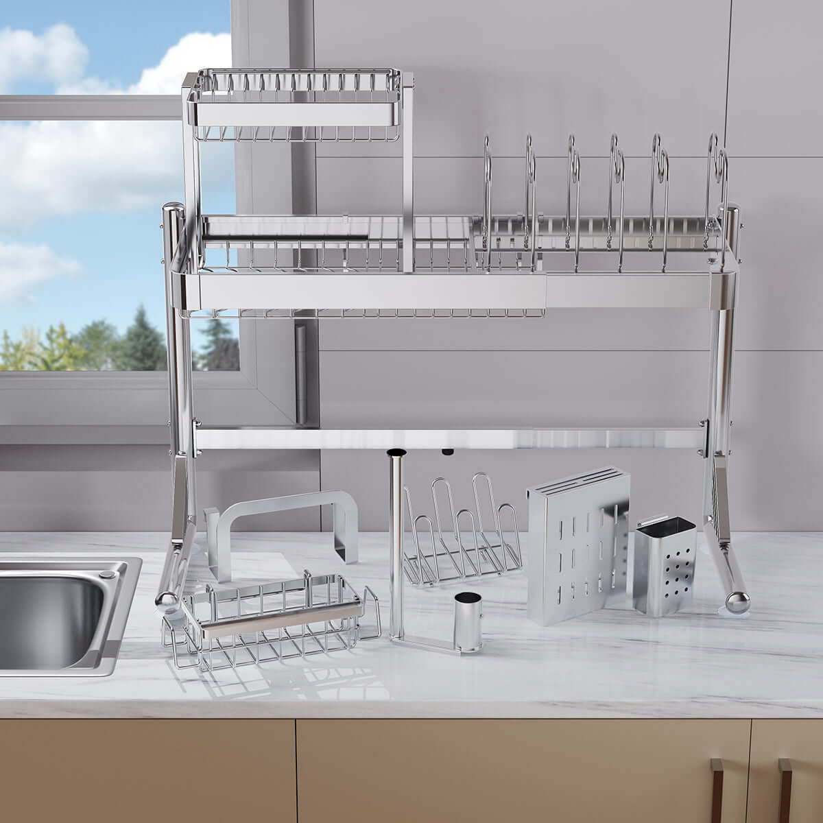Large Over Sink Dish Drying Rack - Multi-Functional Kitchen Organizer Shelf for Utensils & Bowls | Space Saving, Quick Drying Solution | Perfect for Small Kitchens & Dish Organization