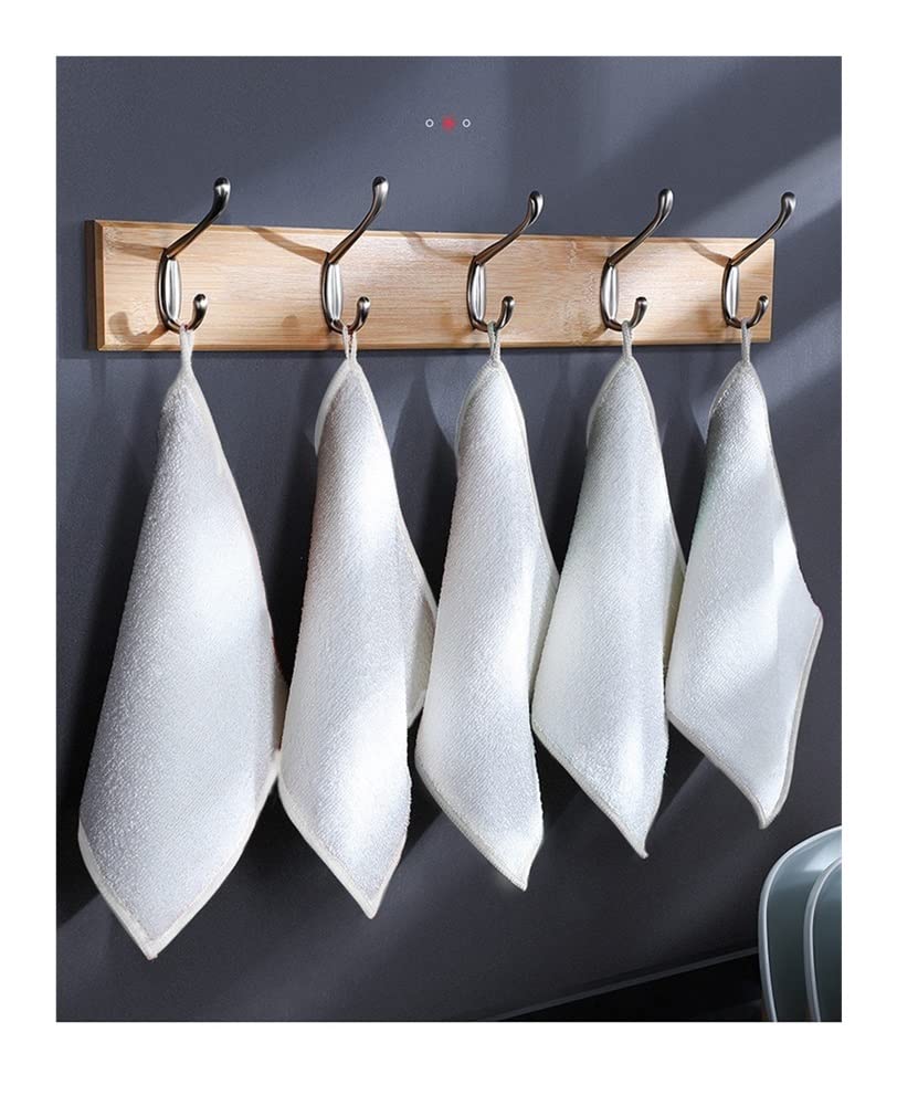 Premium Double-Layer Thickened Bamboo Fiber Dish Cloths - Super Absorbent Kitchen Towels (5-Pack, White) for Washing Dishes, Cleaning Countertops & Household Surfaces