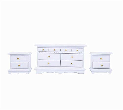 1:12 Scale Miniature Dollhouse Furniture Set - Bed, Wardrobe, Chair & Dressing Mirror | Realistic Mini Home Decor for Dollhouse, Model House Display, DIY Crafts & Collectibles