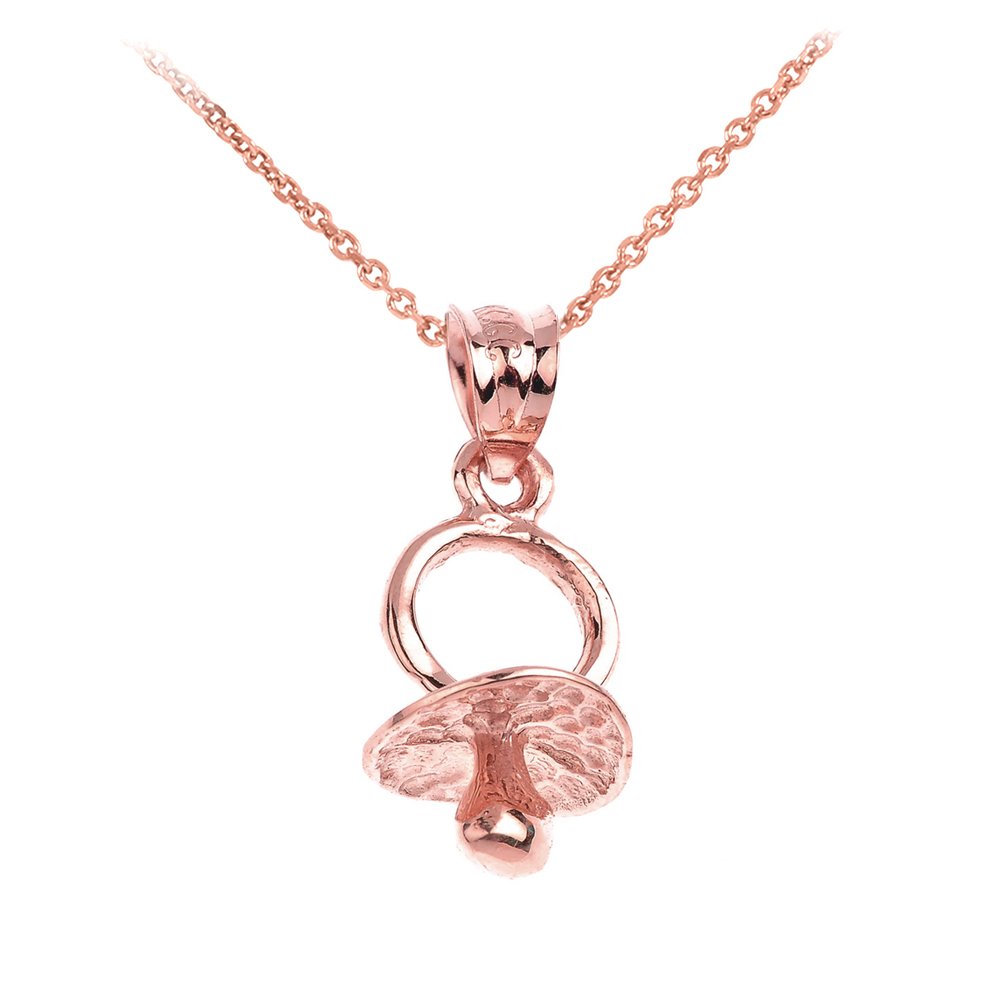 14K Rose Gold Baby Pacifier Charm Pendant Necklace - Dainty Keepsake Jewelry for Newborns & Moms - Perfect Baby Shower Gift & First Birthday Present