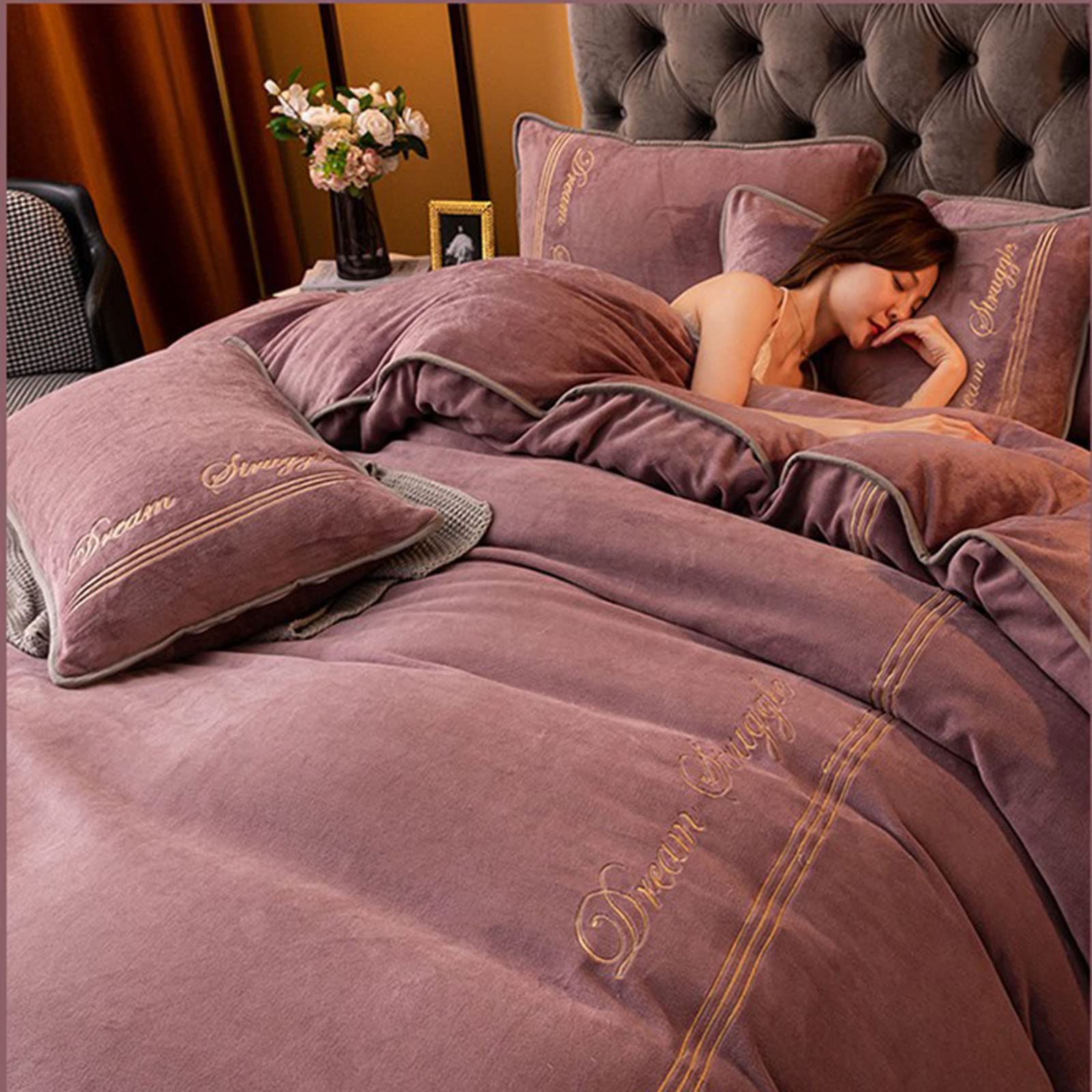 Premium Luxury Bedding Set - King Queen Twin Size Soft Milk Velvet Flannel Duvet Cover with Sheets & Pillowcases - Ultra Warm Thermal Quilt Cover for Cold Weather (Purple, 150x200cm) - Perfect for Winter Nights, Guest Rooms & Cozy Bedroom Decor