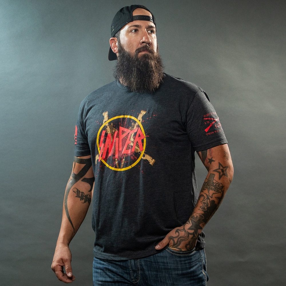 Sniper Tour T-Shirt for Men - Charcoal Gray Cotton Tee - Perfect for Outdoor Adventures, Concerts, and Casual Wear