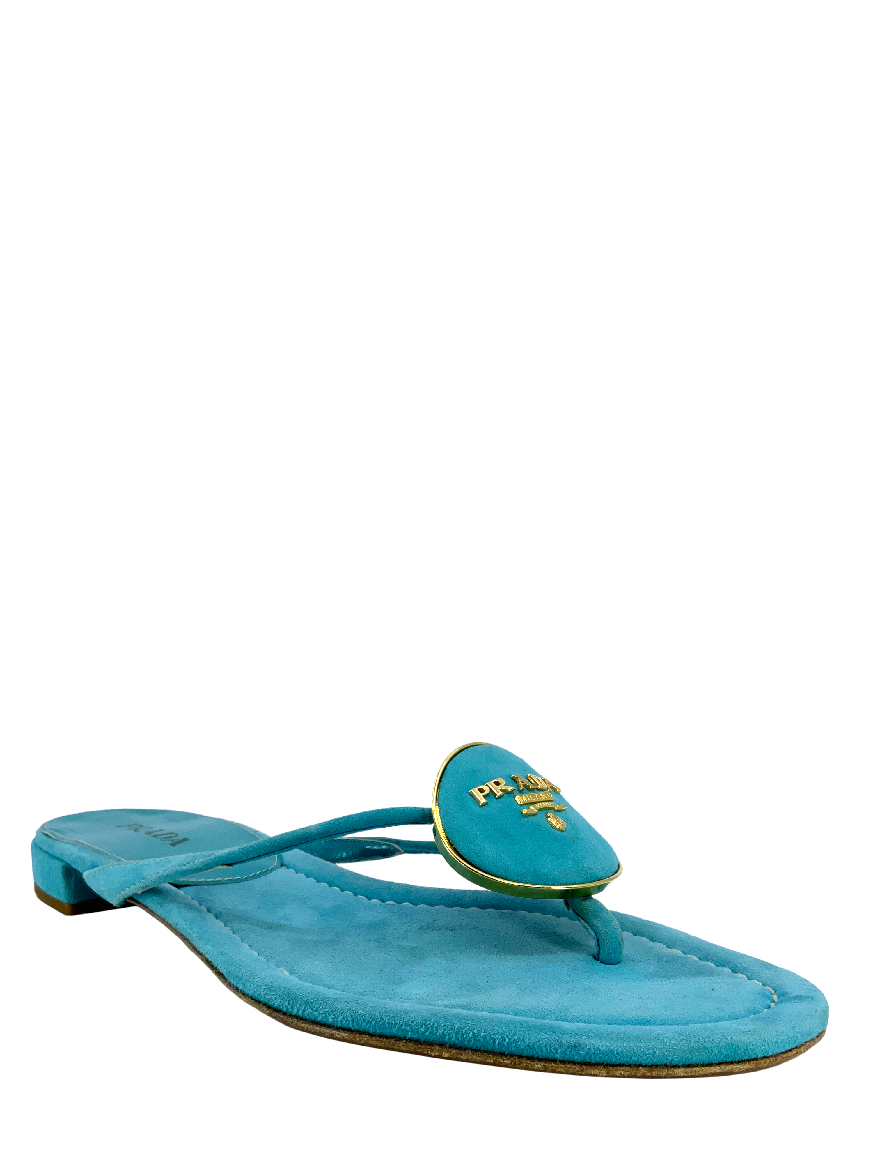 Prada Suede Logo Thong Sandals Women's Size 8.5 - Comfortable Luxury Flip Flops for Beach, Pool & Summer Outfits