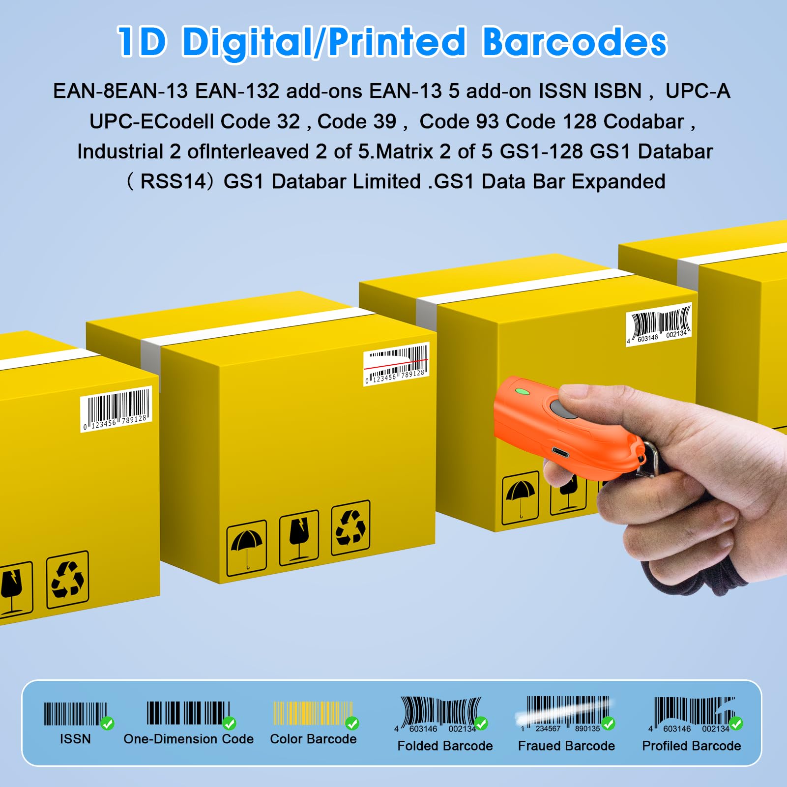 Symcode Mini Bluetooth Barcode Scanner - Portable 1D Wireless Barcode Reader with 3-in-1 Connectivity (Bluetooth/2.4G/USB) for Android, iOS, Windows & Computers - Ideal for Retail, Warehouse & Inventory Management