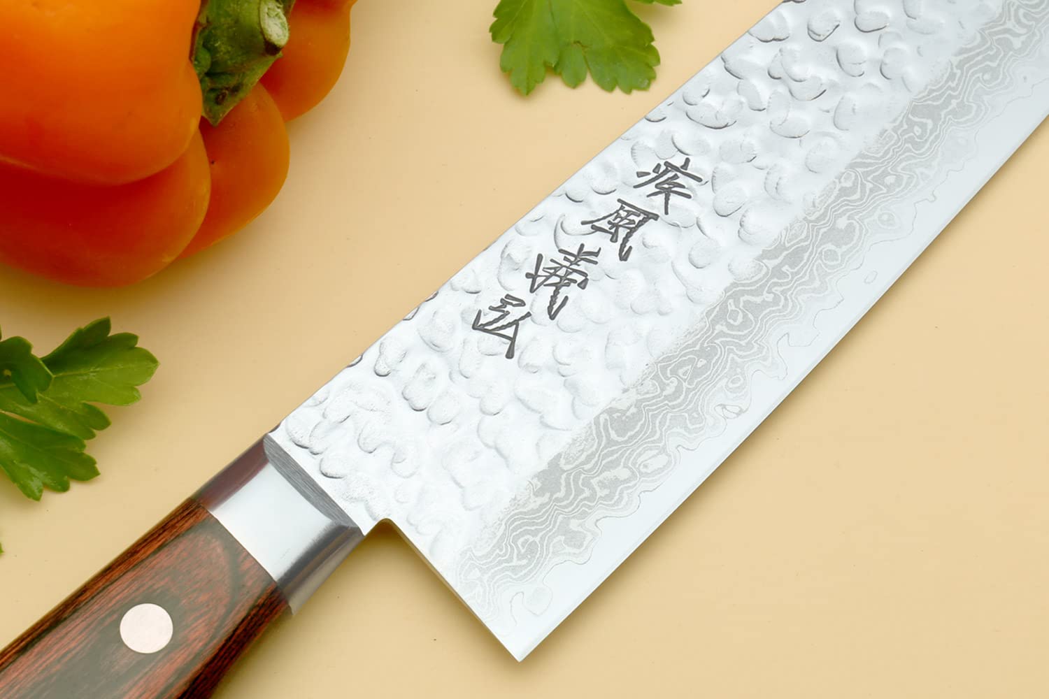 Yoshihiro VG10 16 Layer Hammered Damascus Nakiri Knife 6.5