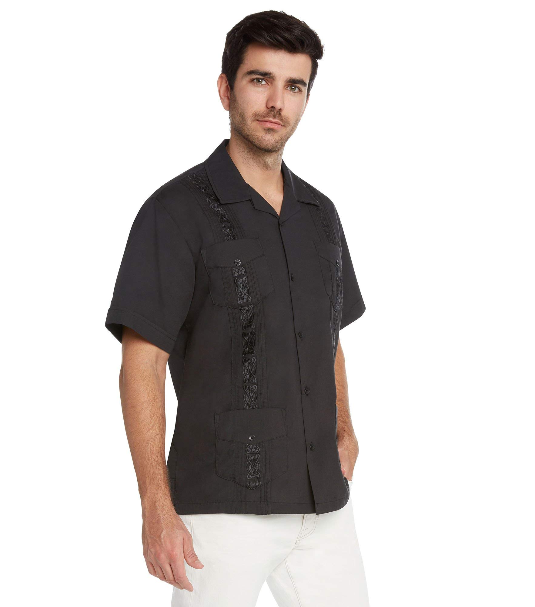 9 Crowns Essentials Men's Guayabera Button Down Shirt - Premium Cotton Short Sleeve Hawaiian Style Shirt for Casual Wear, Beach Vacation & Summer Outfits