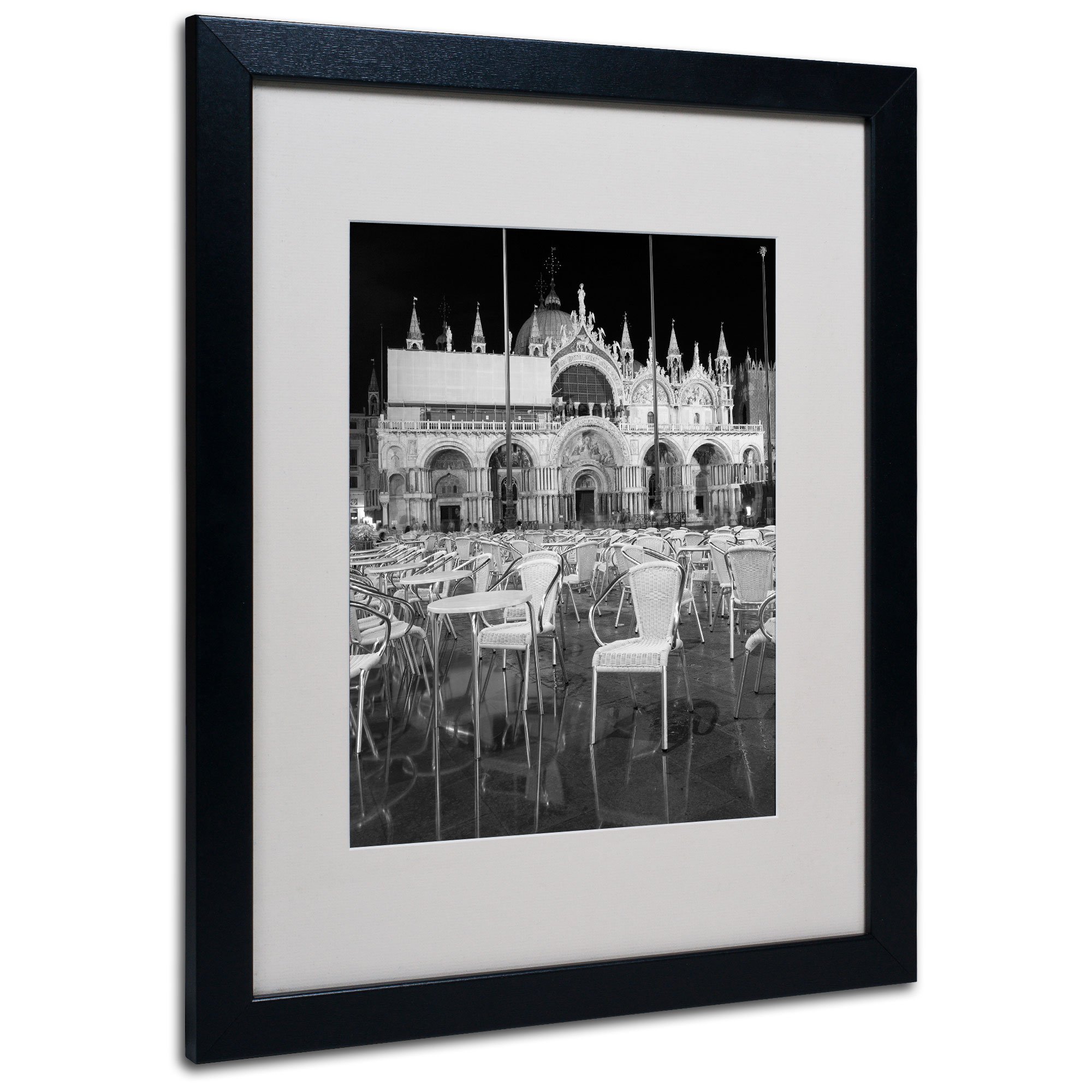 Trademark Fine Art Chairs in San Marco by Moises Levy - 16x20 Inch Matted Framed Wall Art with Black Frame - Perfect for Living Room, Office & Gallery Decor